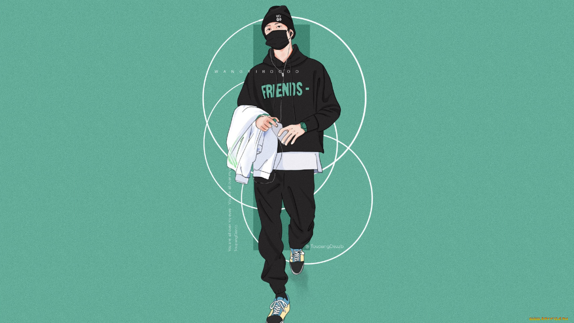 рисованное, люди, ван, ибо, шапка, маска, толстовка, куртка