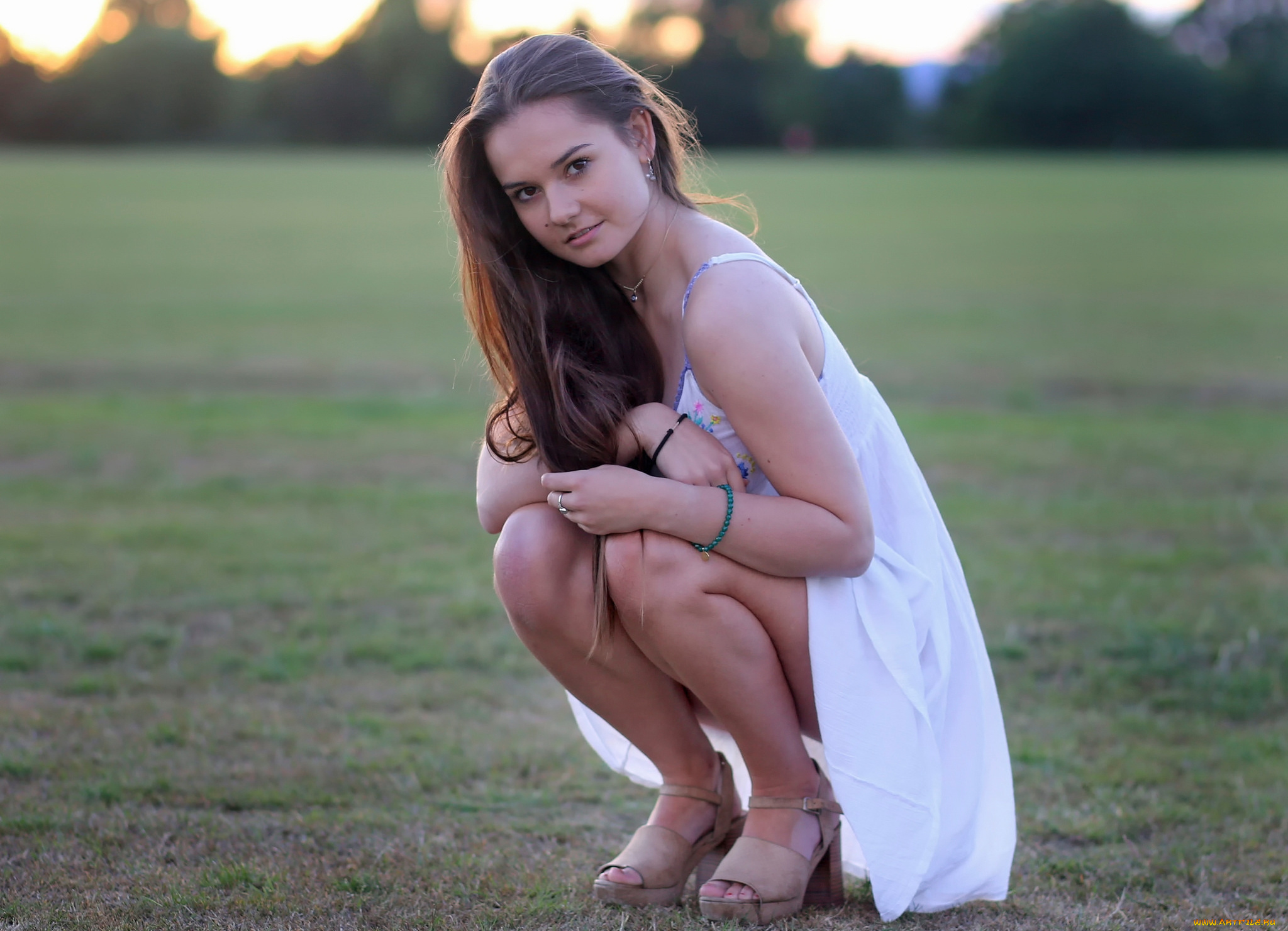 девушки, -, брюнетки, , шатенки, шатенка, платье, поле