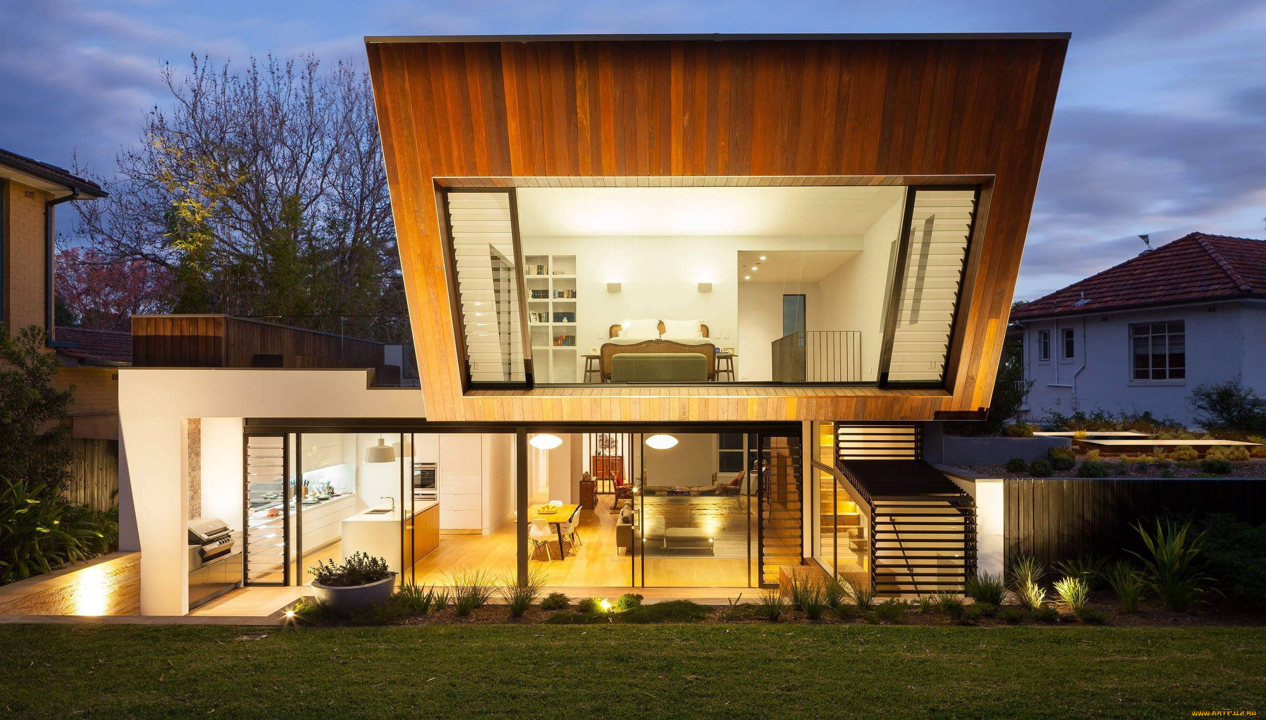 города, -, здания, , дома, дизайн, пространство, стиль, вилла, интерьер, вечер, освещение, архитектура, экстерьер, outside-inside, house, by, greenbox, architecture, castlecrag, стеклянные, стены