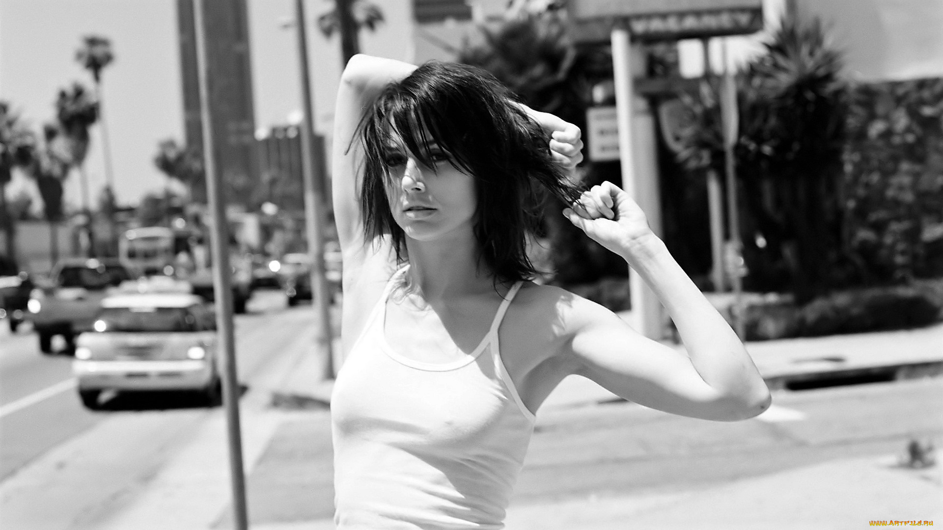 девушки, bridget, moynahan, черно-белая, брюнетка, майка, улица