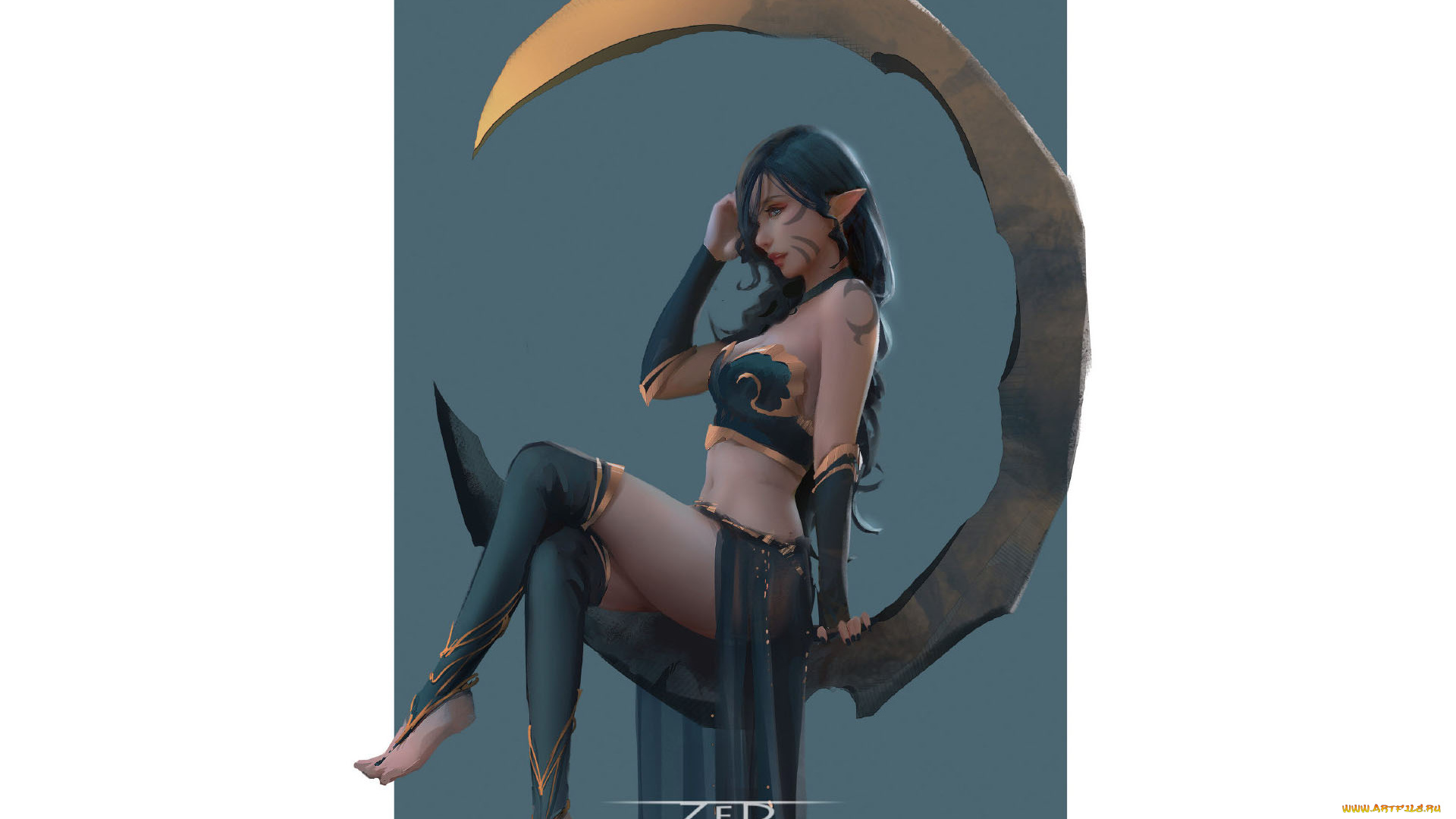 фэнтези, эльфы, девушка, эльфийка, полумесяц