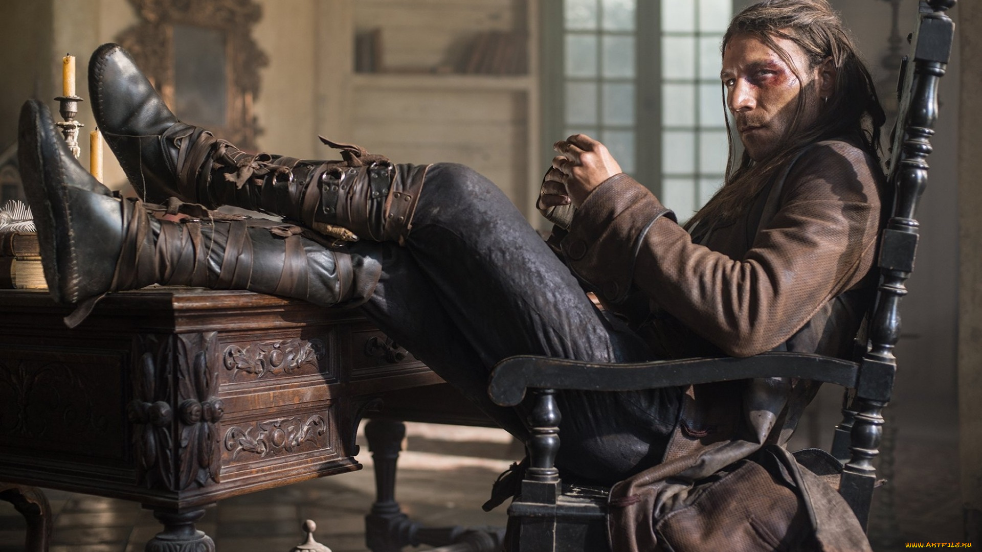 кино, фильмы, black, sails, кресло, свеча, поза, стол, пират