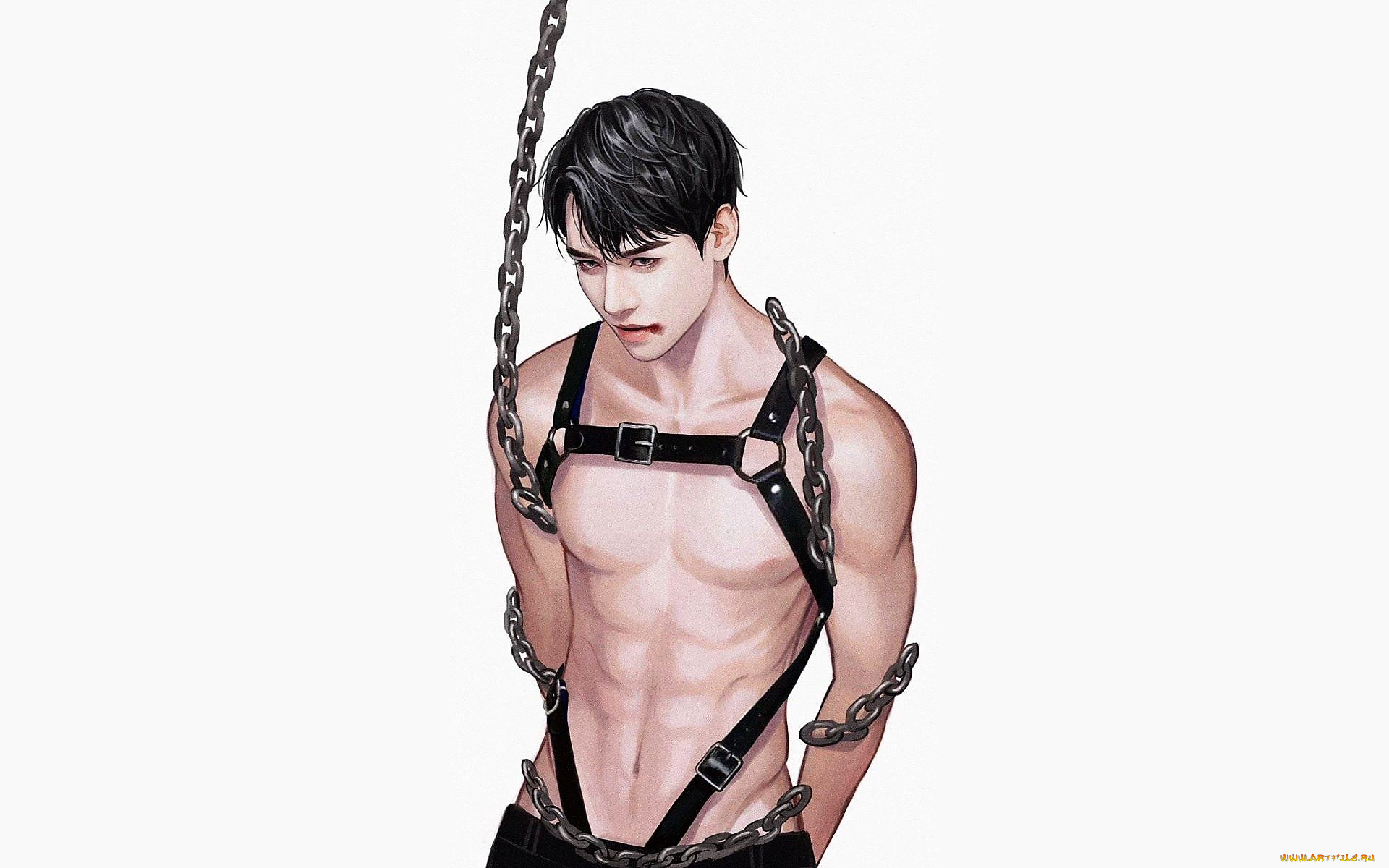 рисованное, люди, цепи, ремни, ссадина