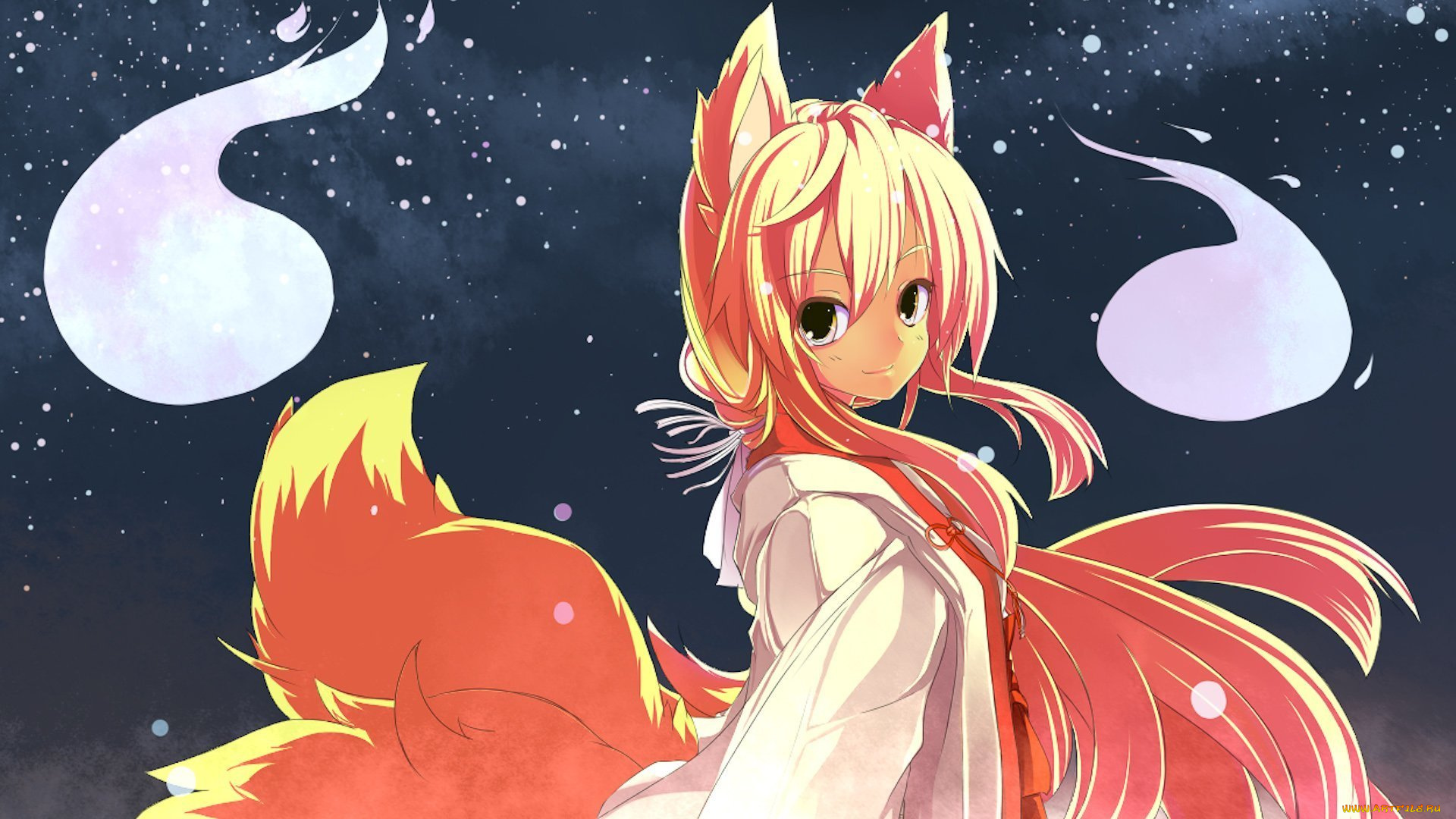 аниме, животные, , существа, девушка, ушки, хвосты