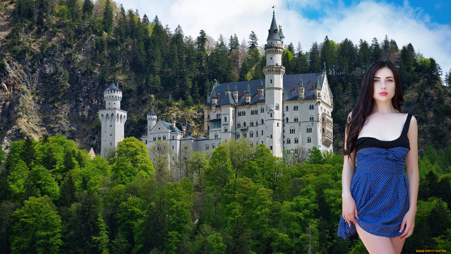 девушки, -, брюнетки, , шатенки, замок, брюнетка, платье, мини