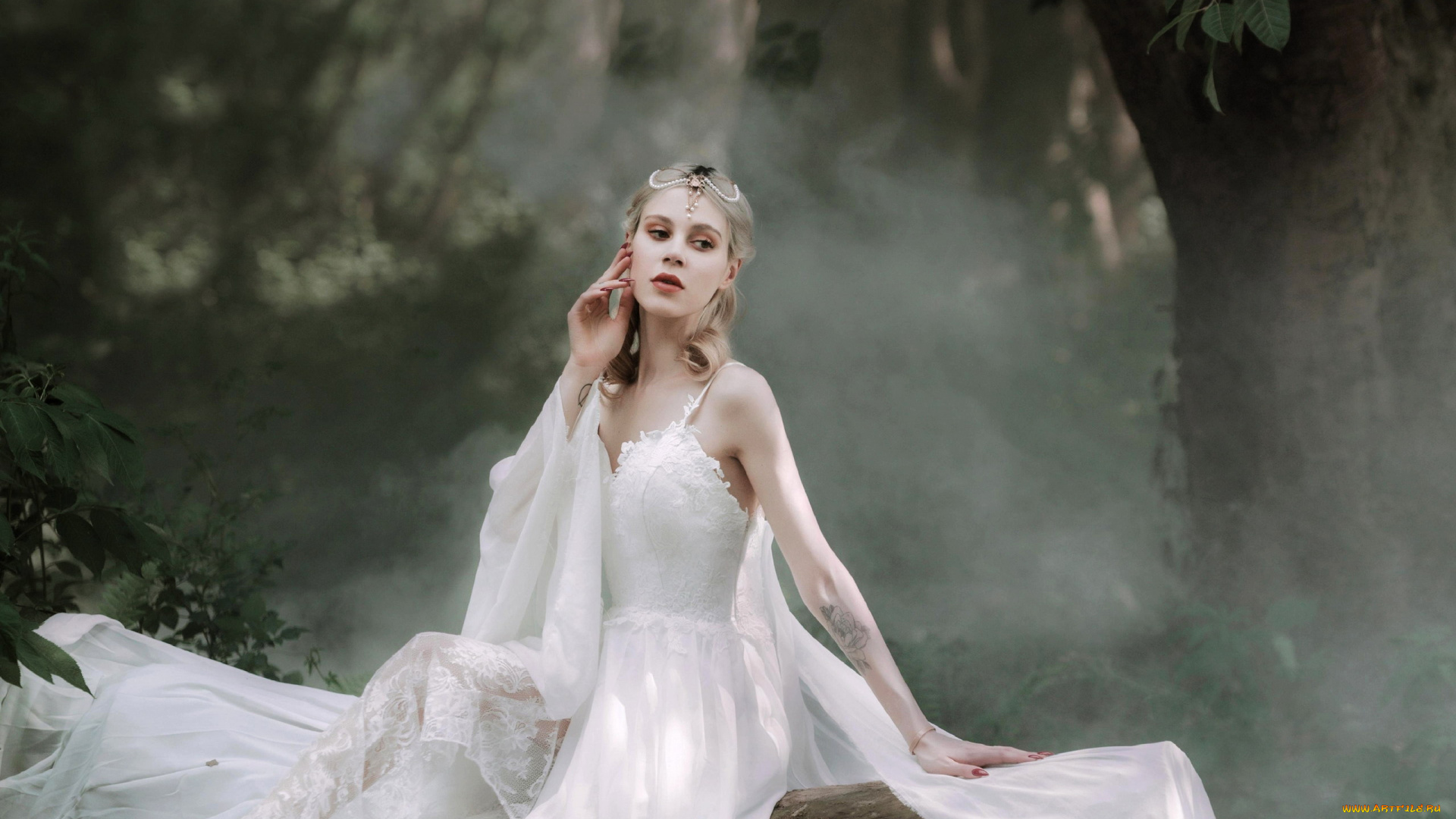 девушки, -, невесты, блондинка, белое, кружевное, платье