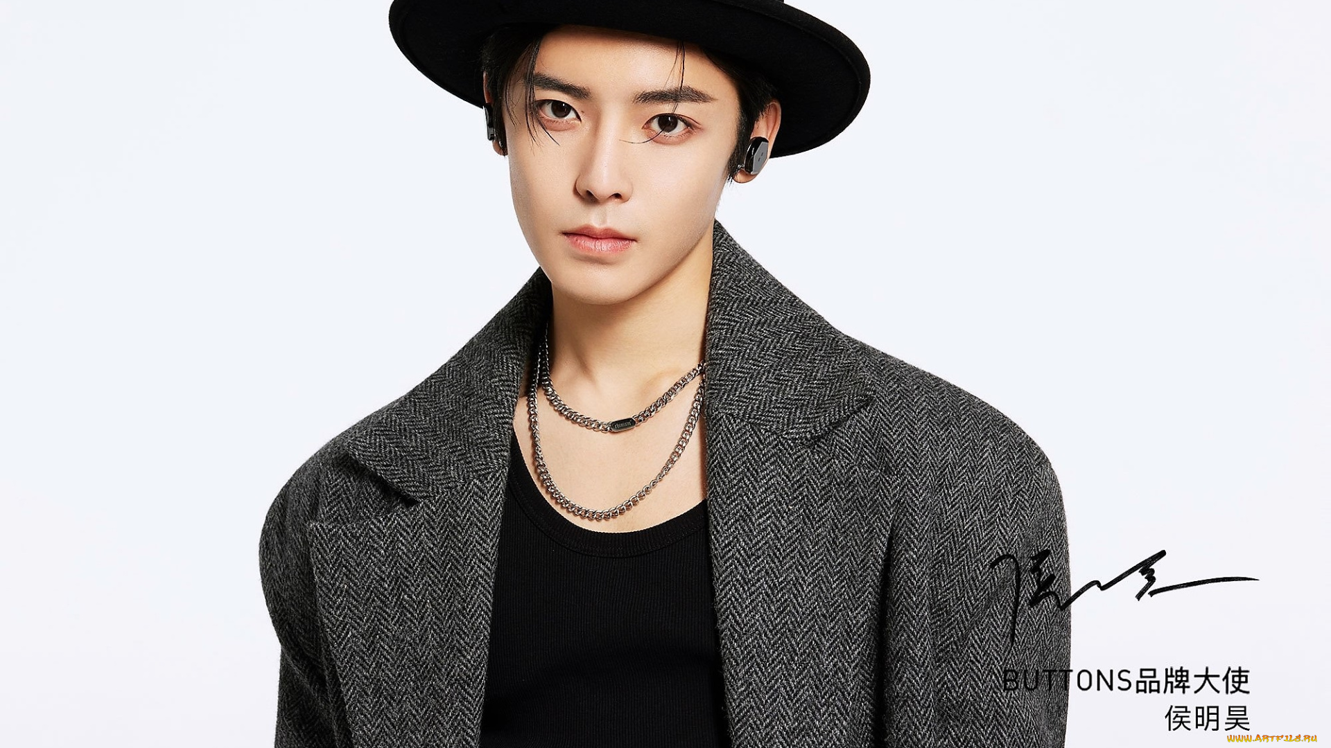 мужчины, hou, ming, hao, актер, пальто, шляпа, цепочка