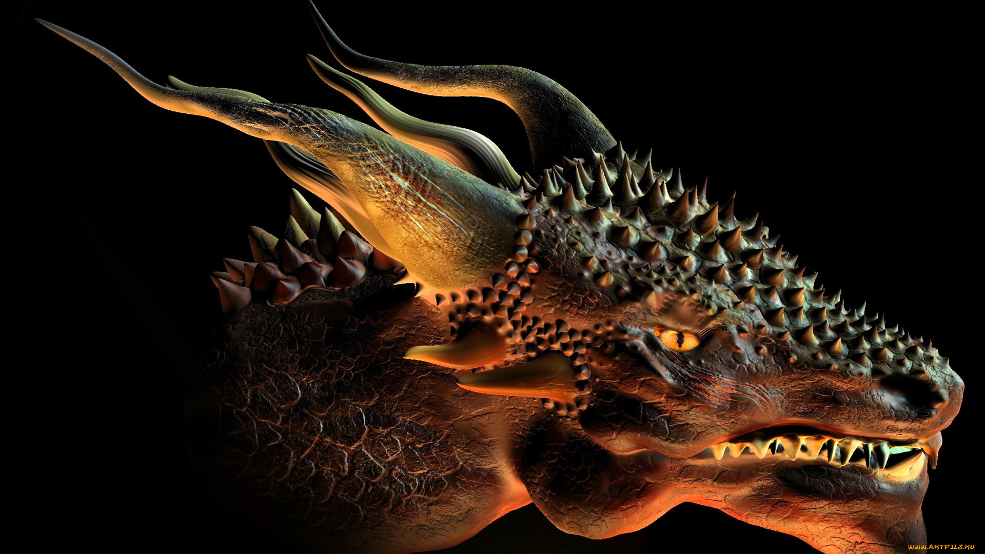 3д, графика, фантазия, , fantasy, дракон, голова, рога