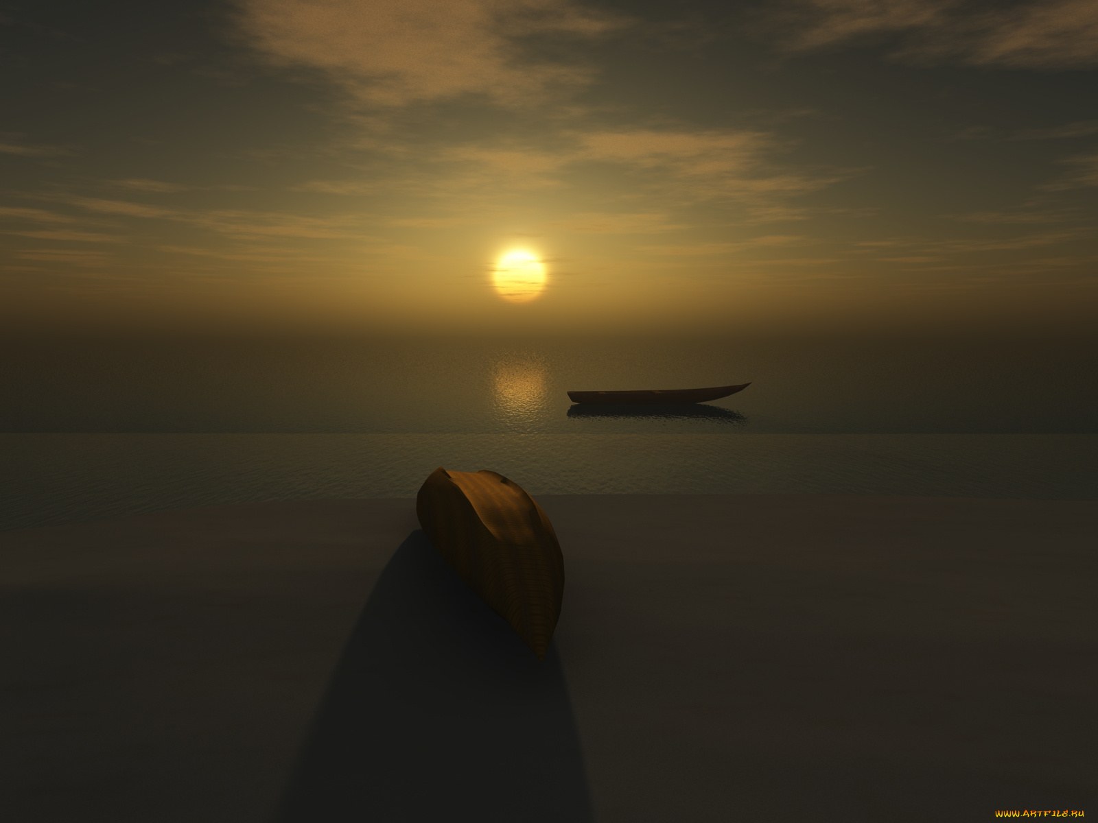 3д, графика, sea, undersea, море, закат, лодки