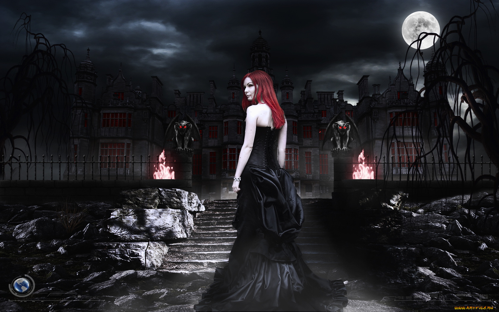 фэнтези, девушки, луна, ночь