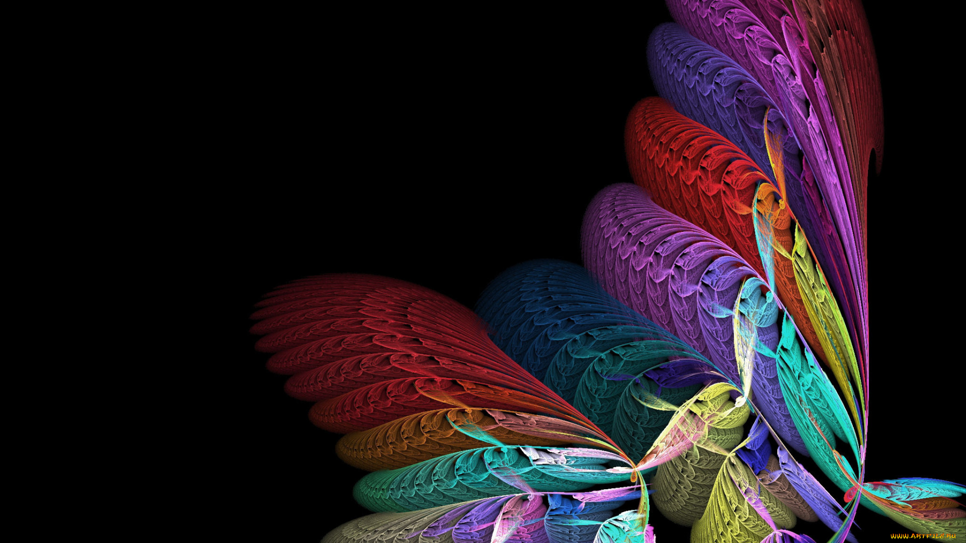 3д, графика, fractal, фракталы, тёмный, узор, цвета, фрактал