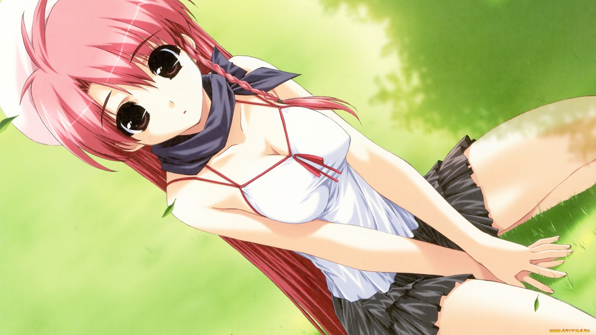 аниме, *unknown, другое, девушка, трава, глаза