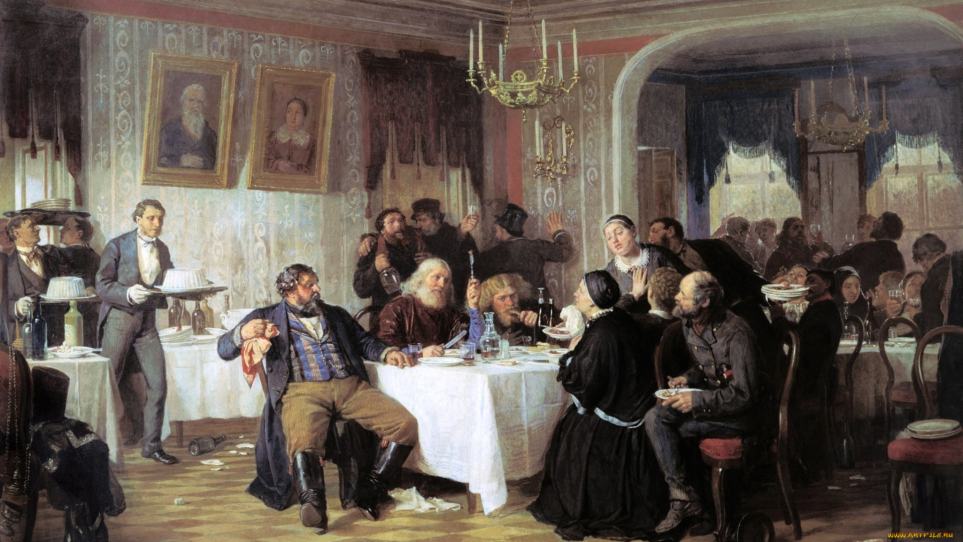 журавлев, купеческие, поминки, рисованные, фирс, люди, поминки, купцы, застолье