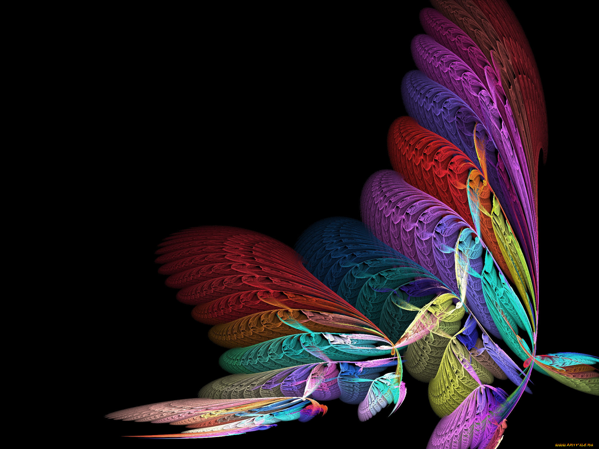 3д, графика, fractal, фракталы, тёмный, узор, цвета, фрактал