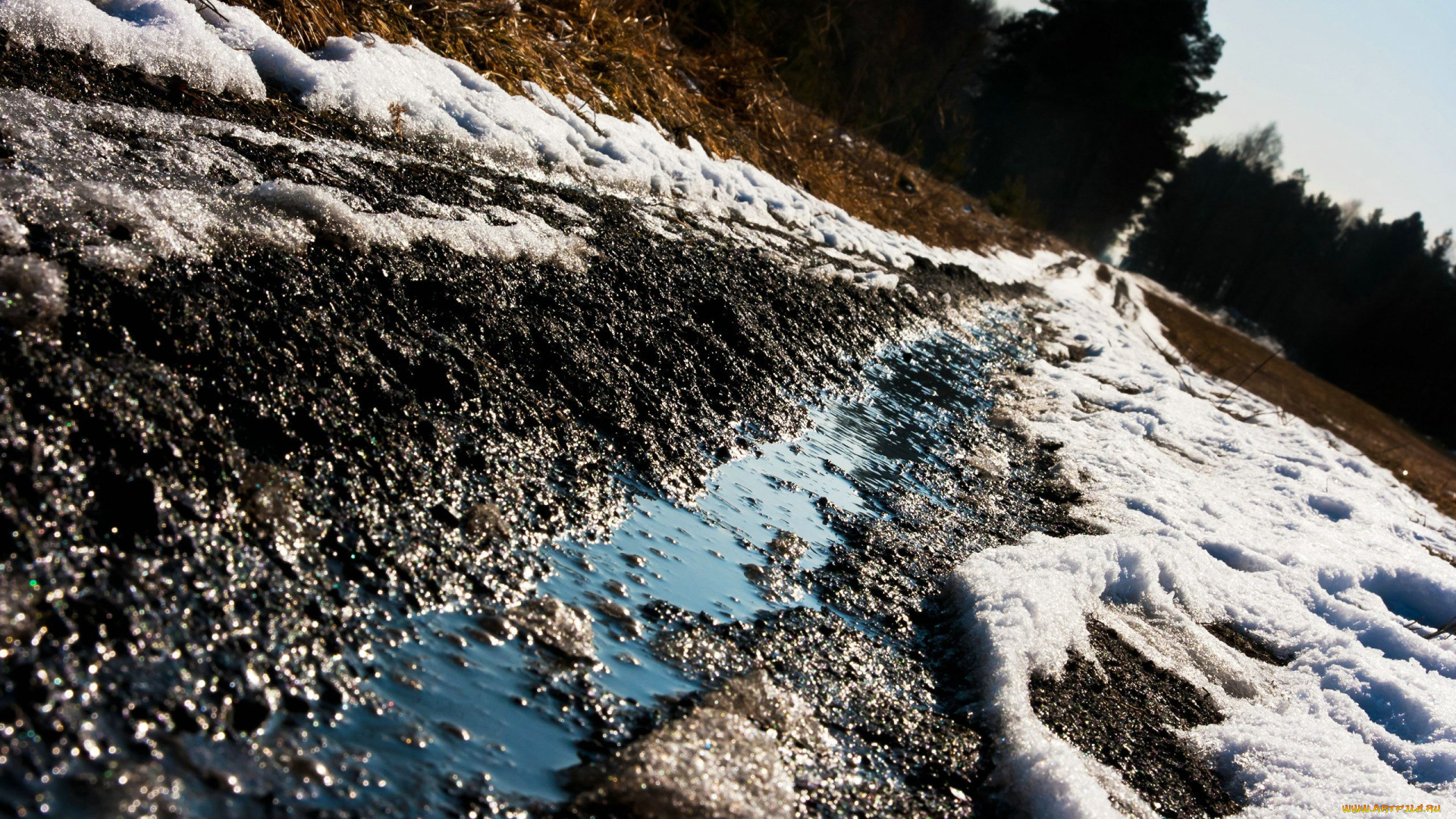 дорога, страну, забвения, природа, дороги, снег, колея