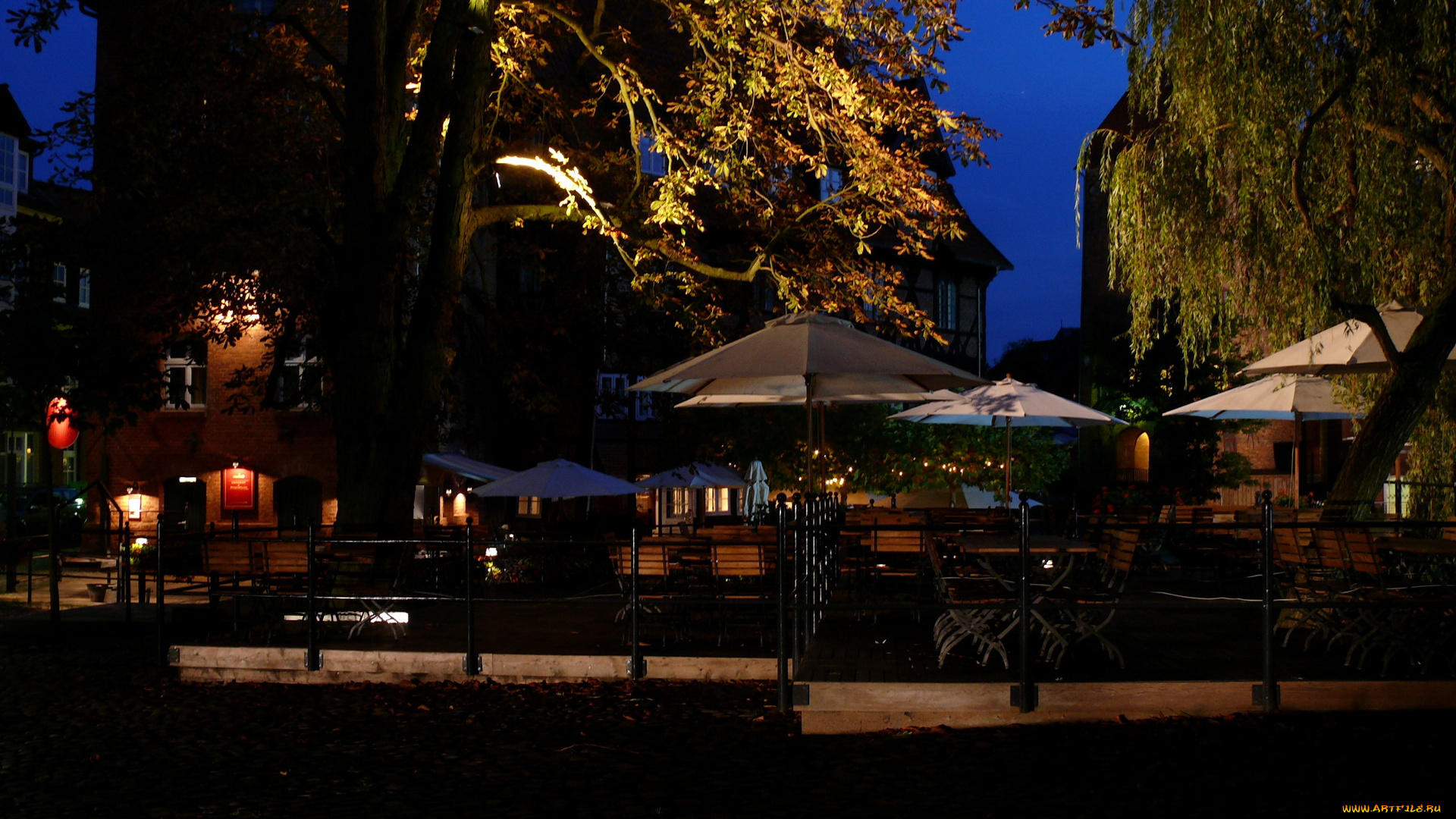 германия, люнебург, города, улицы, площади, набережные, ночь, фонари