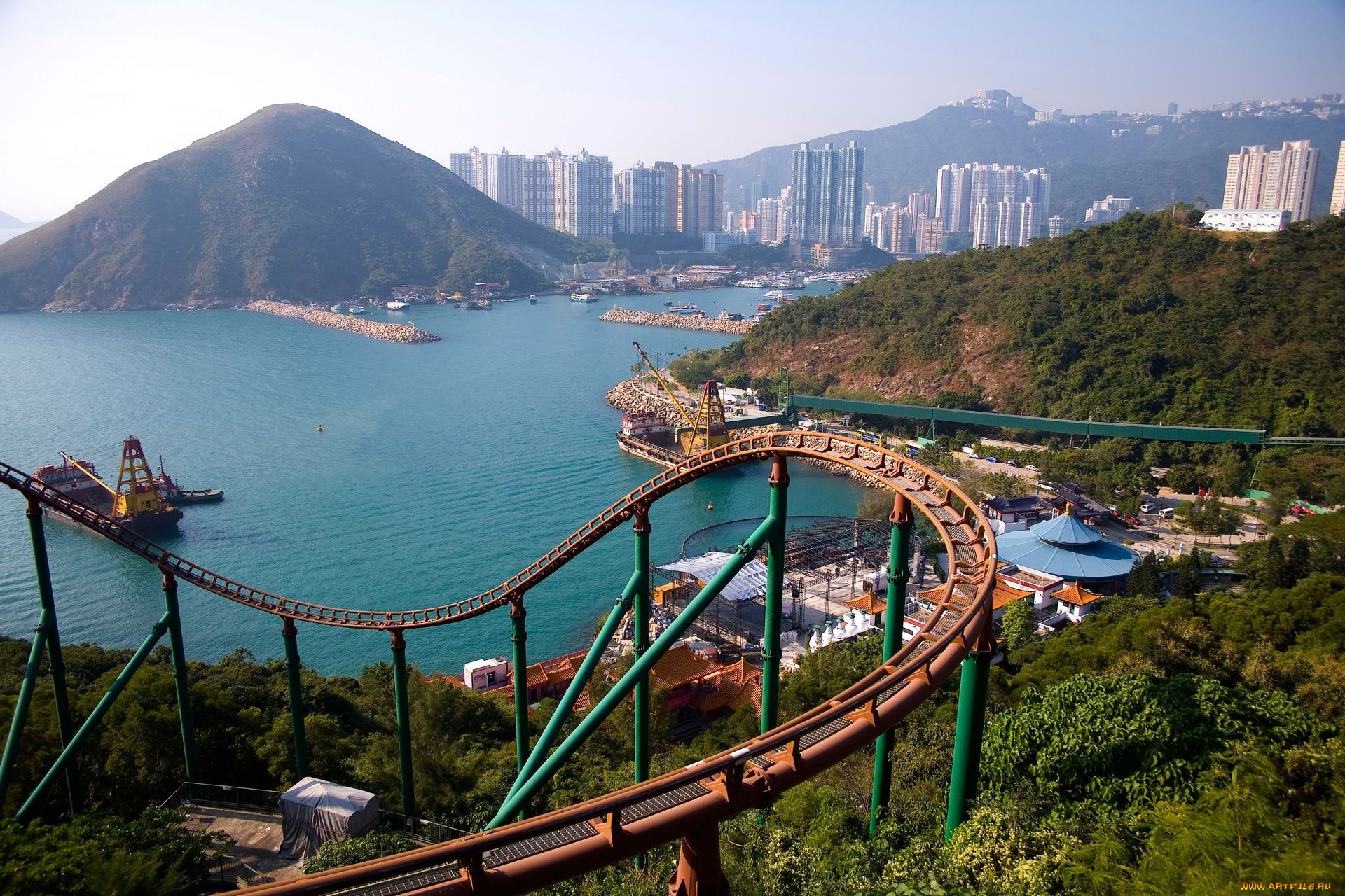 города, гонконг, китай, дома, залив