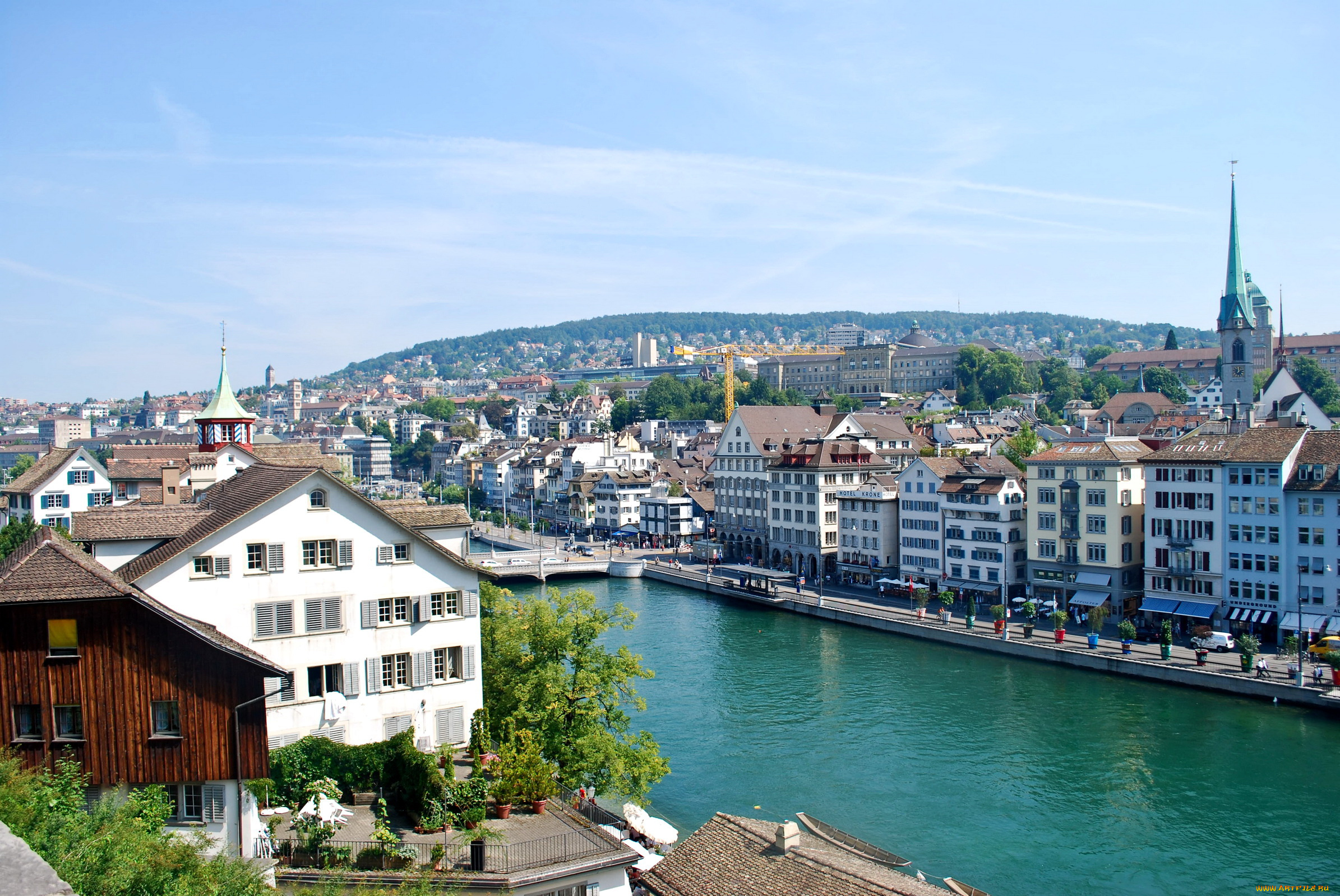 zurich, switzerland, города, цюрих, швейцария, дома, река