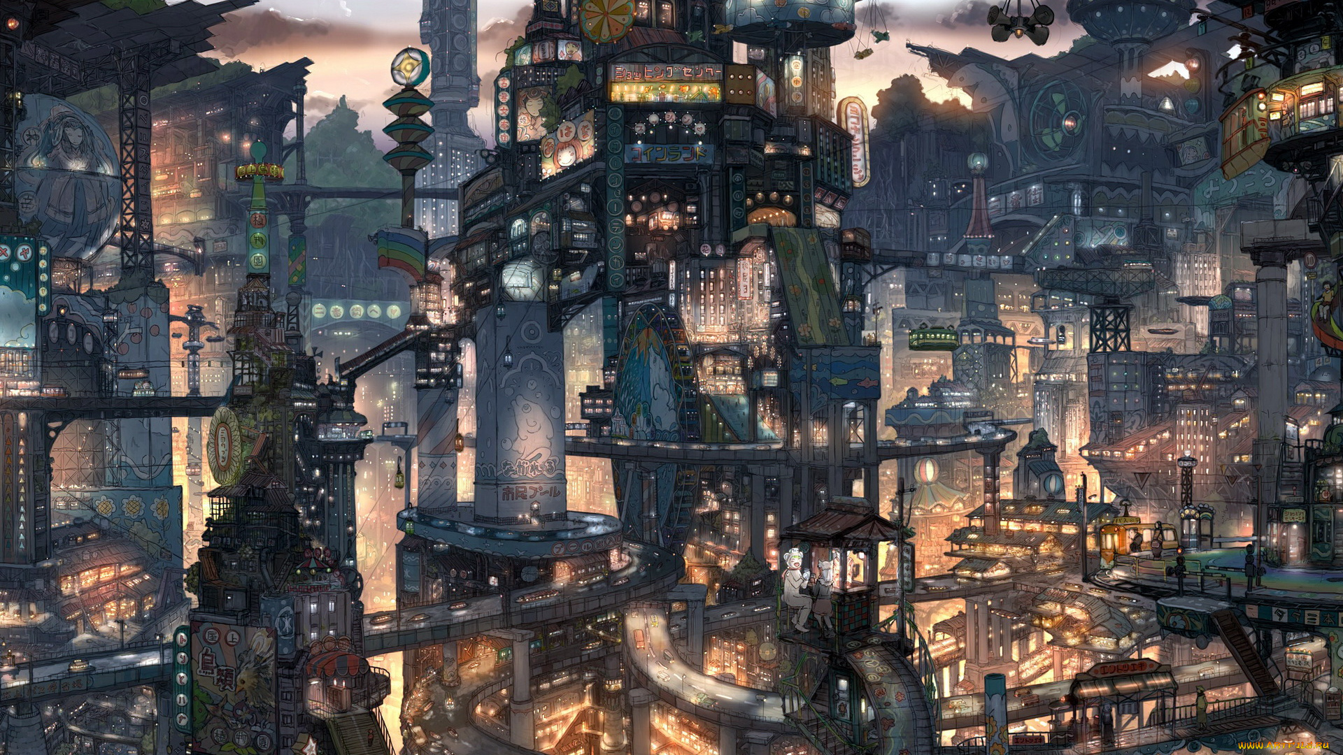 фэнтези, иные, миры, времена, атракцион, город, развлечение, огни