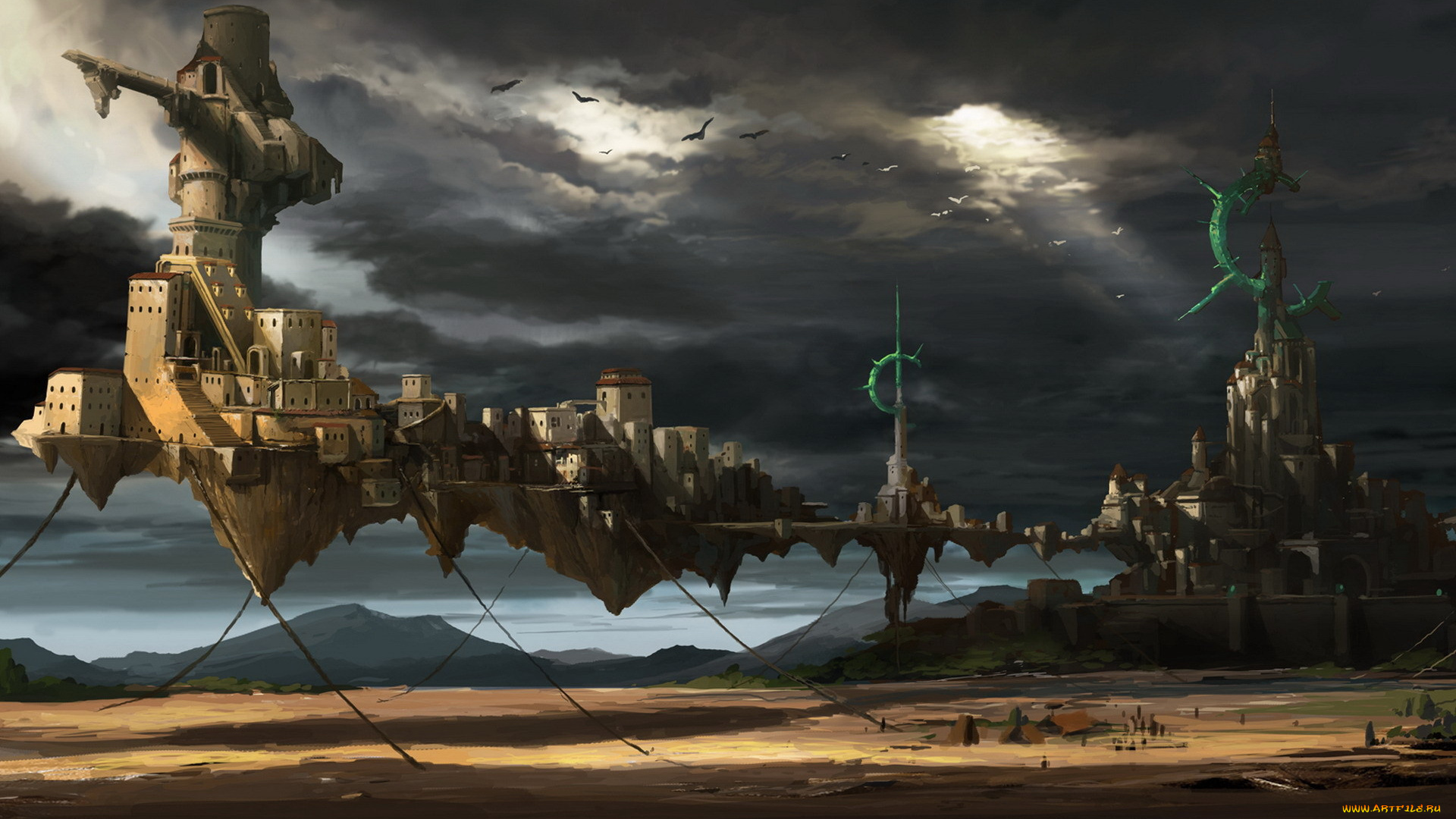 фэнтези, иные, миры, времена, город, тучи, башни