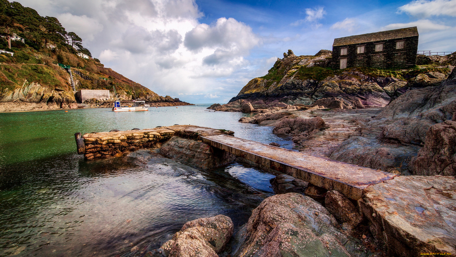 природа, побережье, скалы, залив, море, каменный, мостик, лес