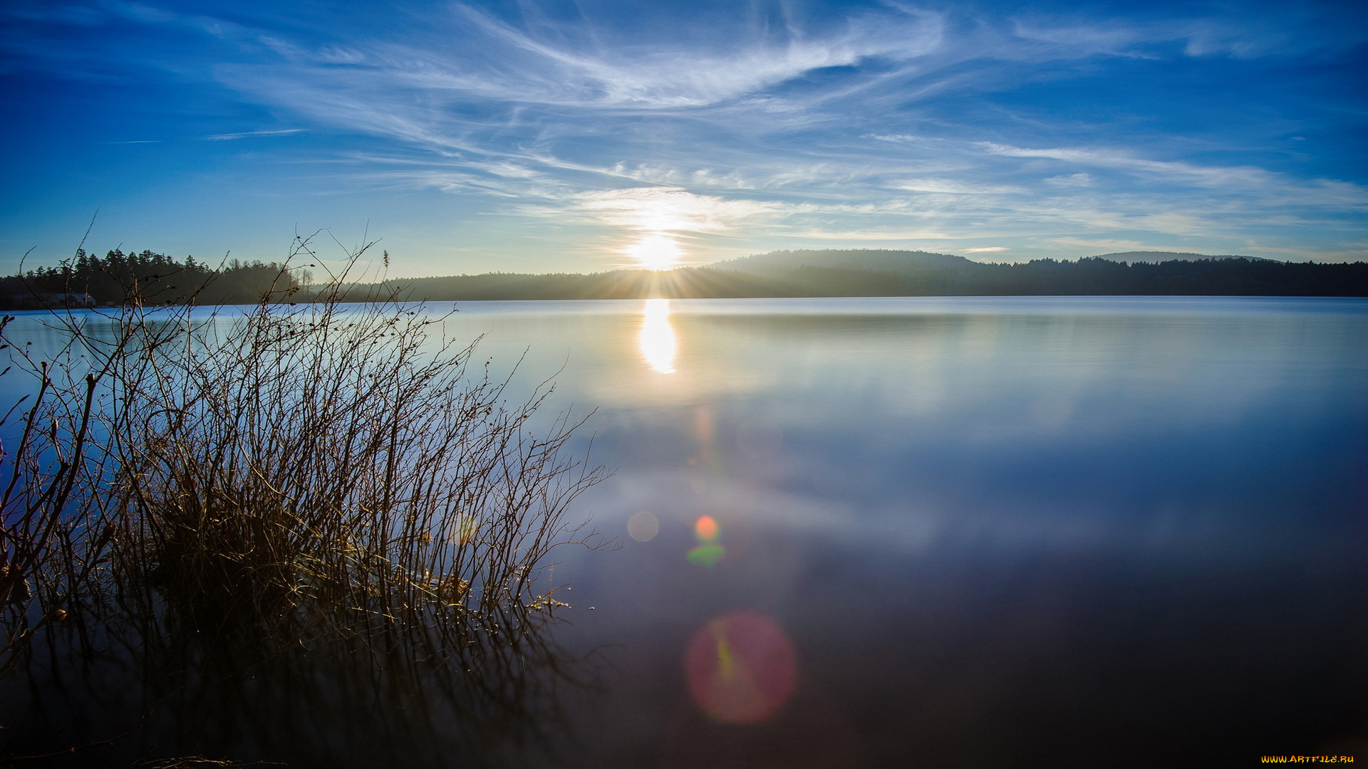природа, восходы, закаты, озеро, дымка, солнце, свет