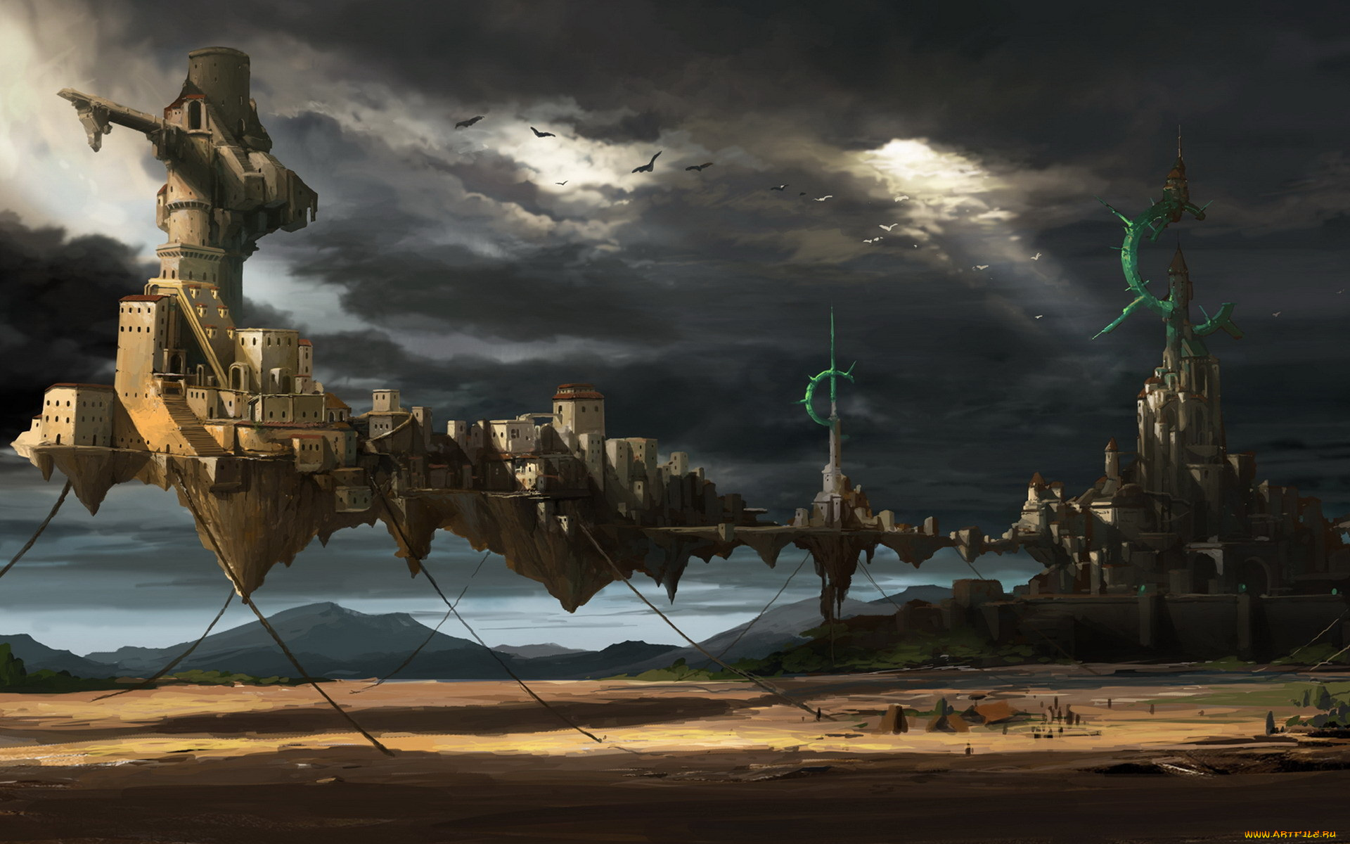 фэнтези, иные, миры, времена, город, тучи, башни