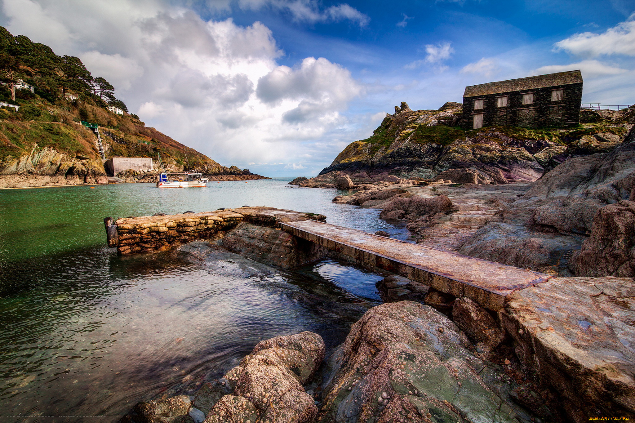 природа, побережье, скалы, залив, море, каменный, мостик, лес