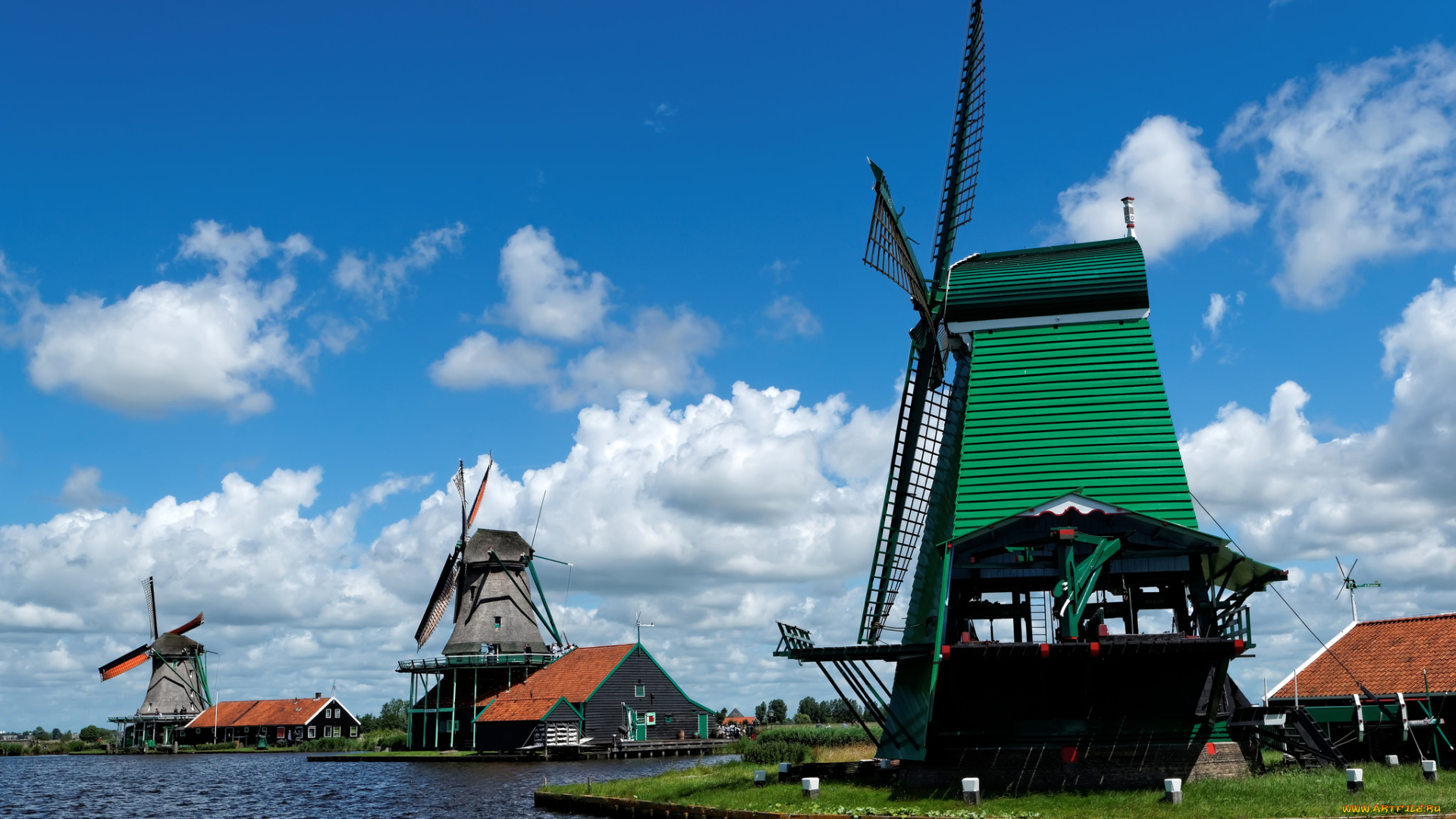 разное, мельницы, ветряки, река