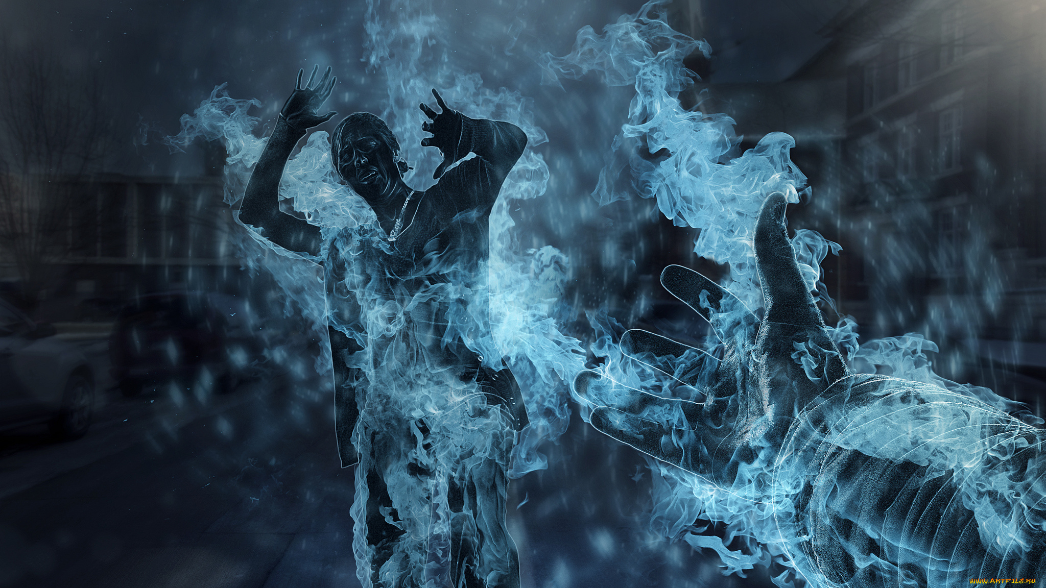 фэнтези, фотоарт, парень, девушка, пламя