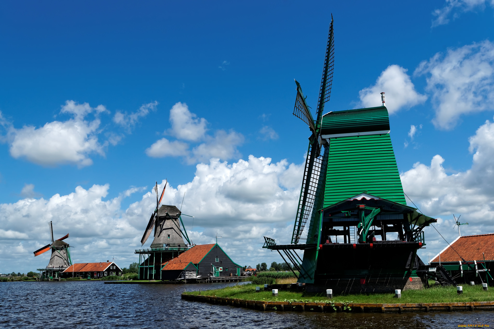 разное, мельницы, ветряки, река