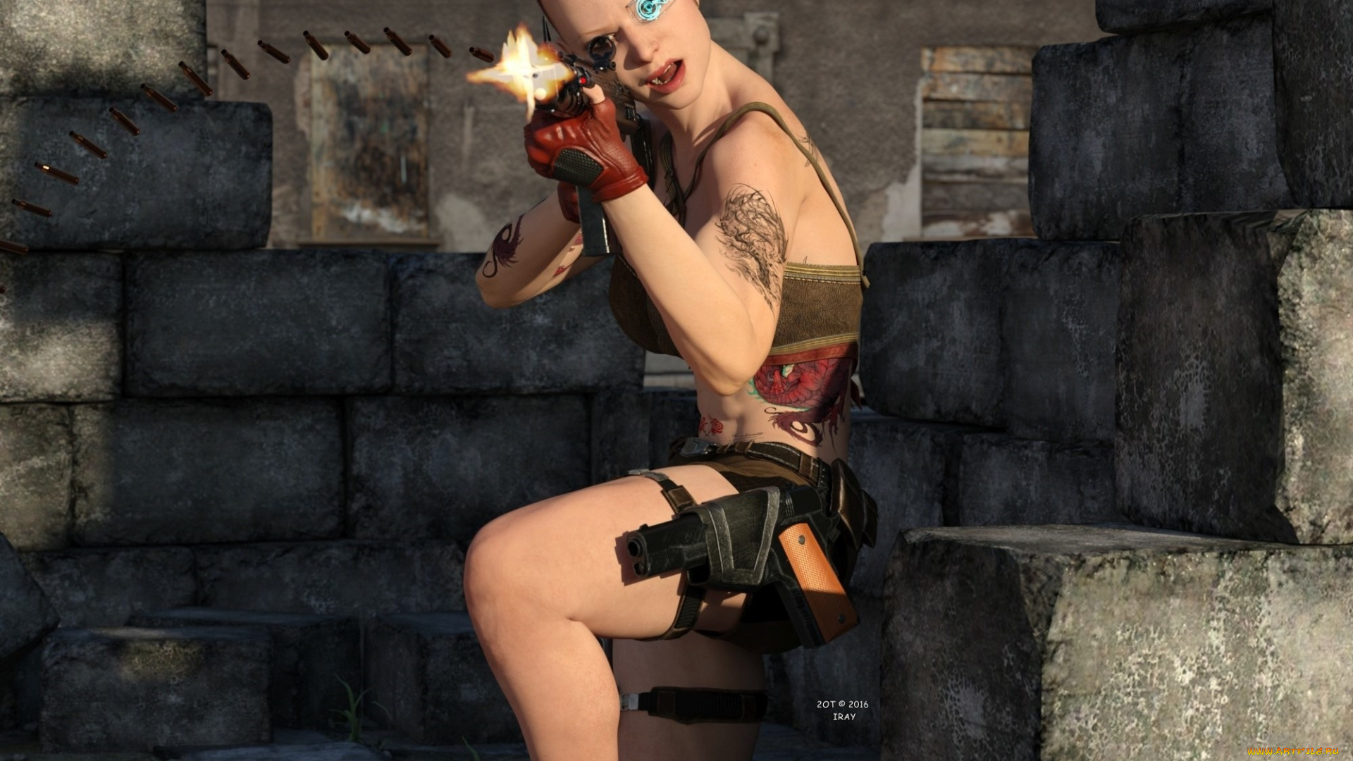 3д, графика, фантазия, , fantasy, взгляд, девушка, оружие, фон