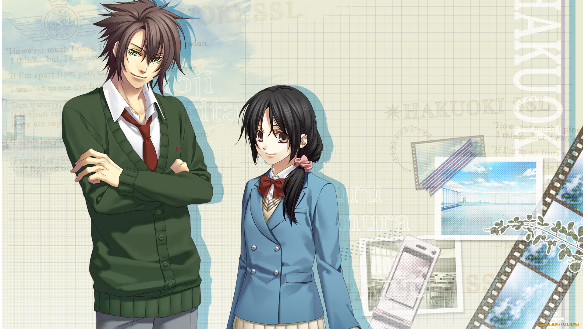 аниме, hakuouki, девушка, парень, фон, взгляд