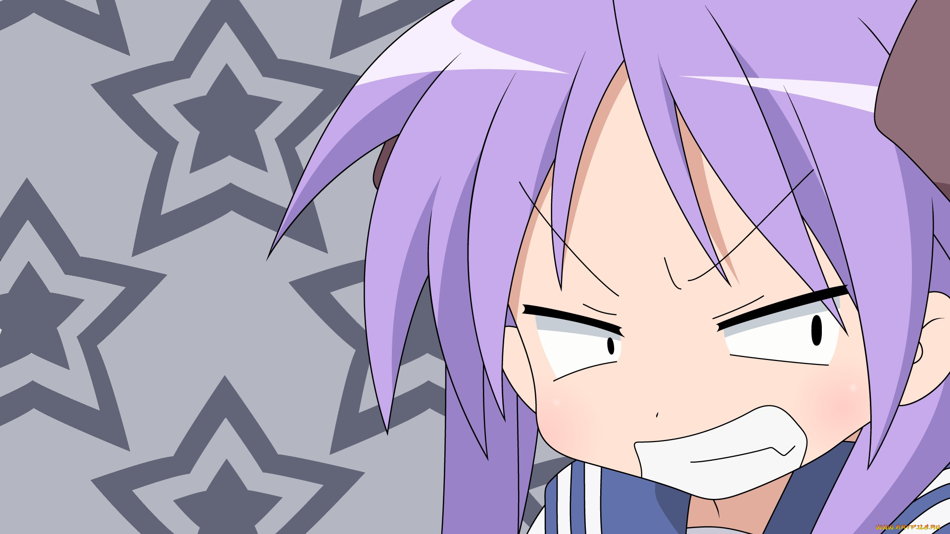 аниме, lucky, star, девушка, взгляд, фон