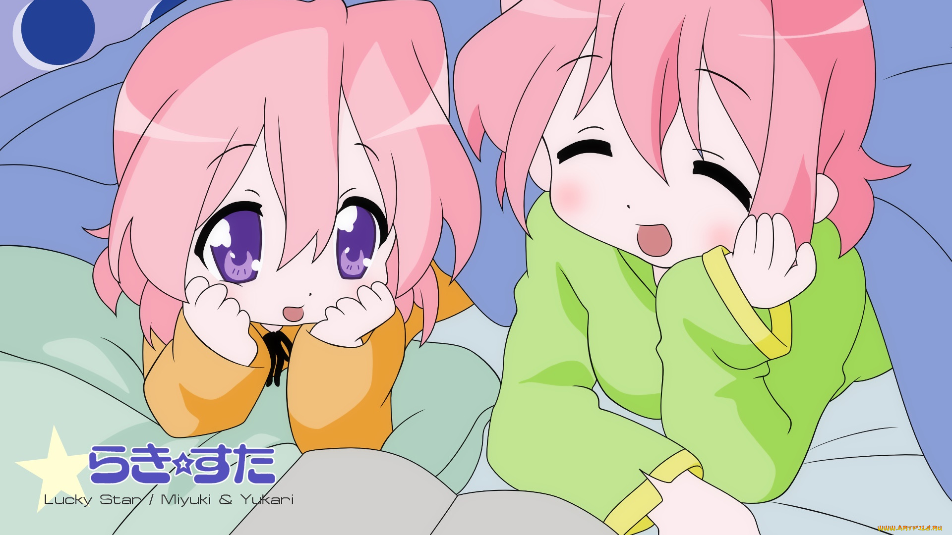 аниме, lucky, star, взгляд, девушки, фон