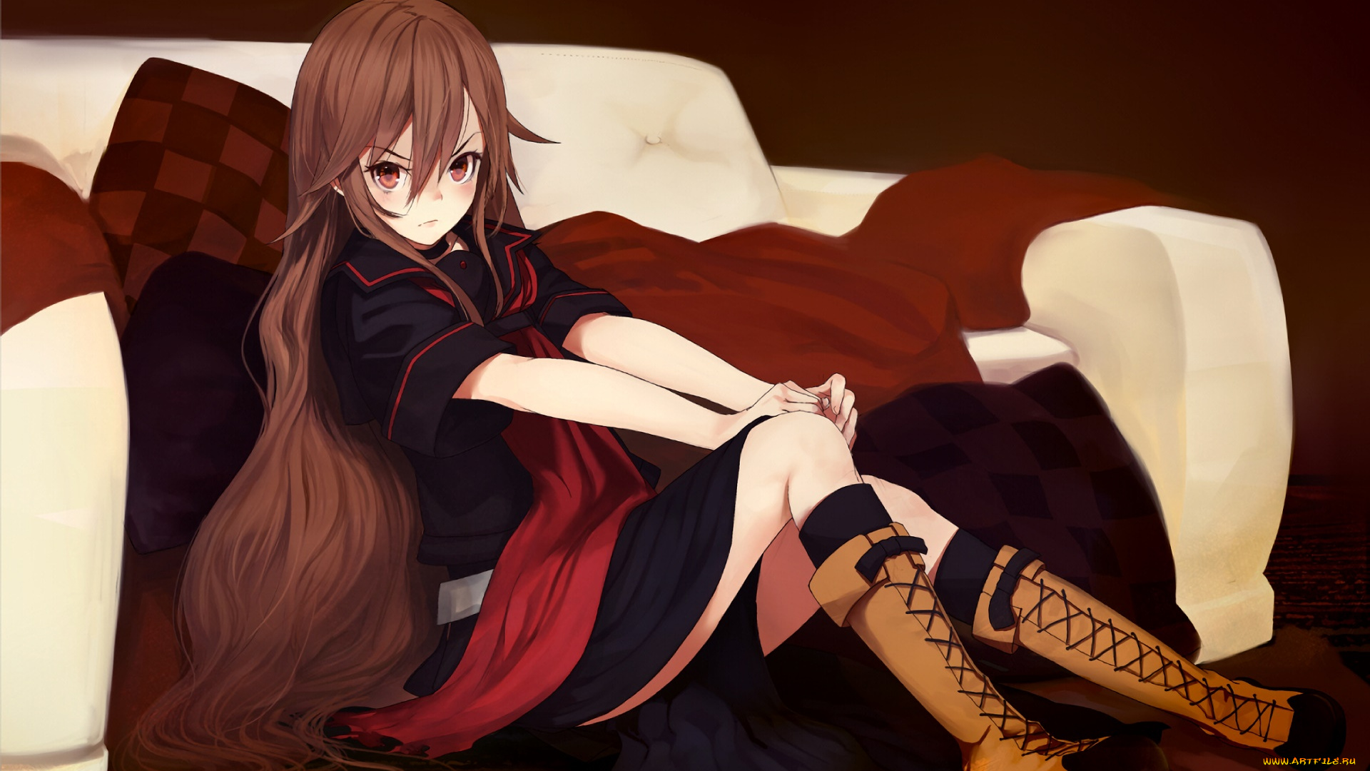 аниме, ookami-san, to, shichinin, no, nakama-tachi, девушка, взгляд, фон