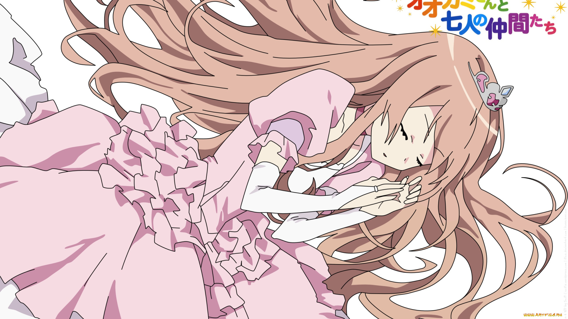 аниме, ookami-san, to, shichinin, no, nakama-tachi, девушка, взгляд, фон