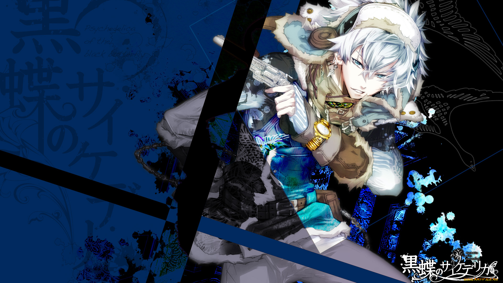 black, butterfly, аниме, фон, взгляд, парень