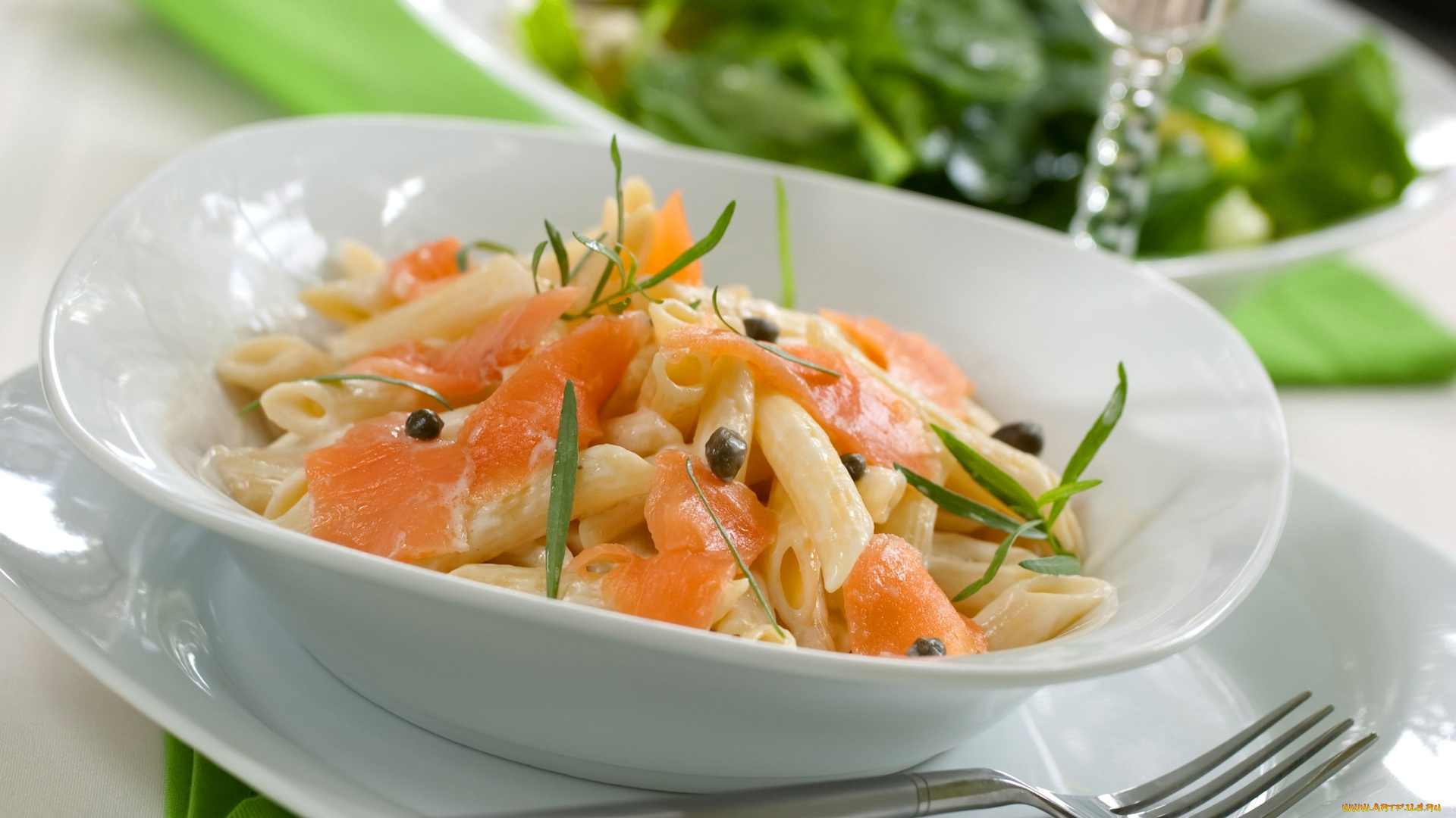 еда, макаронные, блюда, паста, тарелка, макароны, рыба, вилка