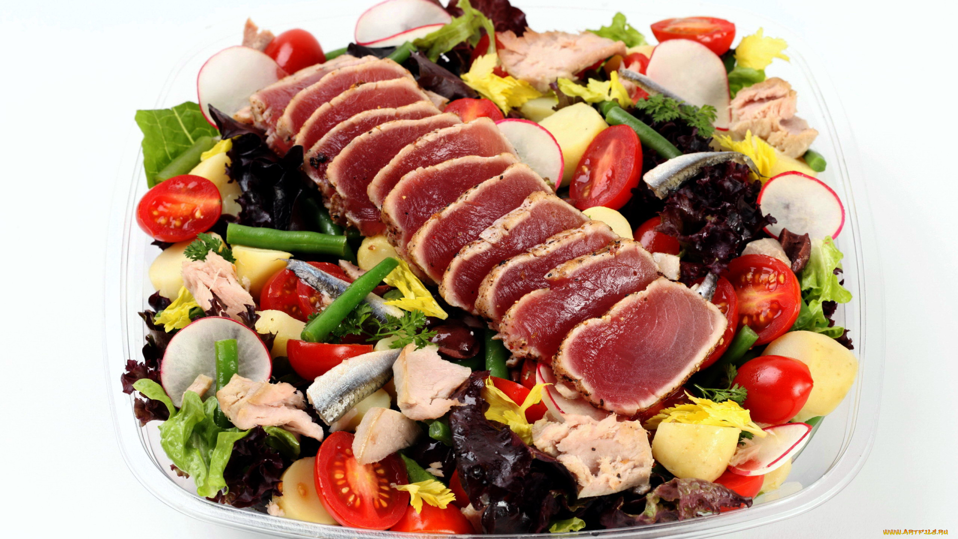 еда, мясные, блюда, помидоры, фасоль, редис, мясо