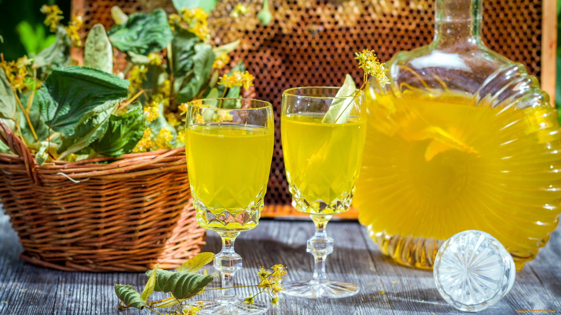 еда, напитки, графин, бокалы, напиток, липовый, цвет