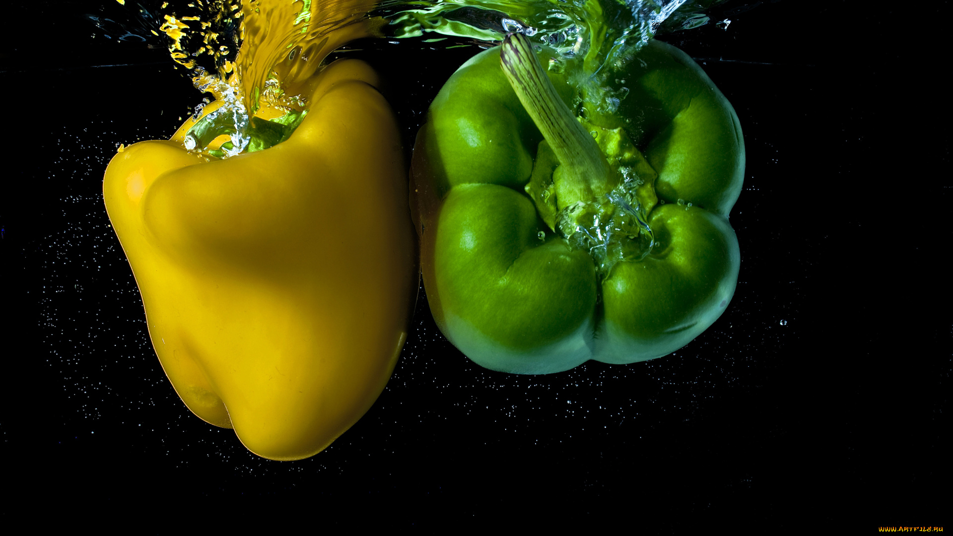еда, перец, желтый, овощи, вода, зеленый