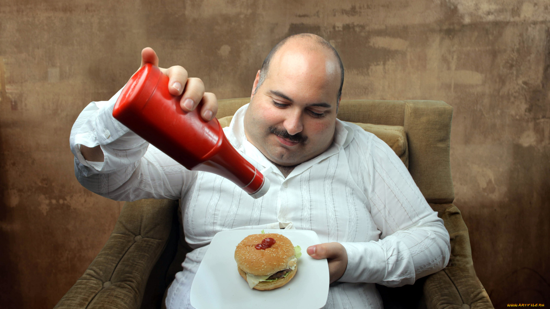 юмор, и, приколы, толстяк, кетчуп, гамбургер, обжора