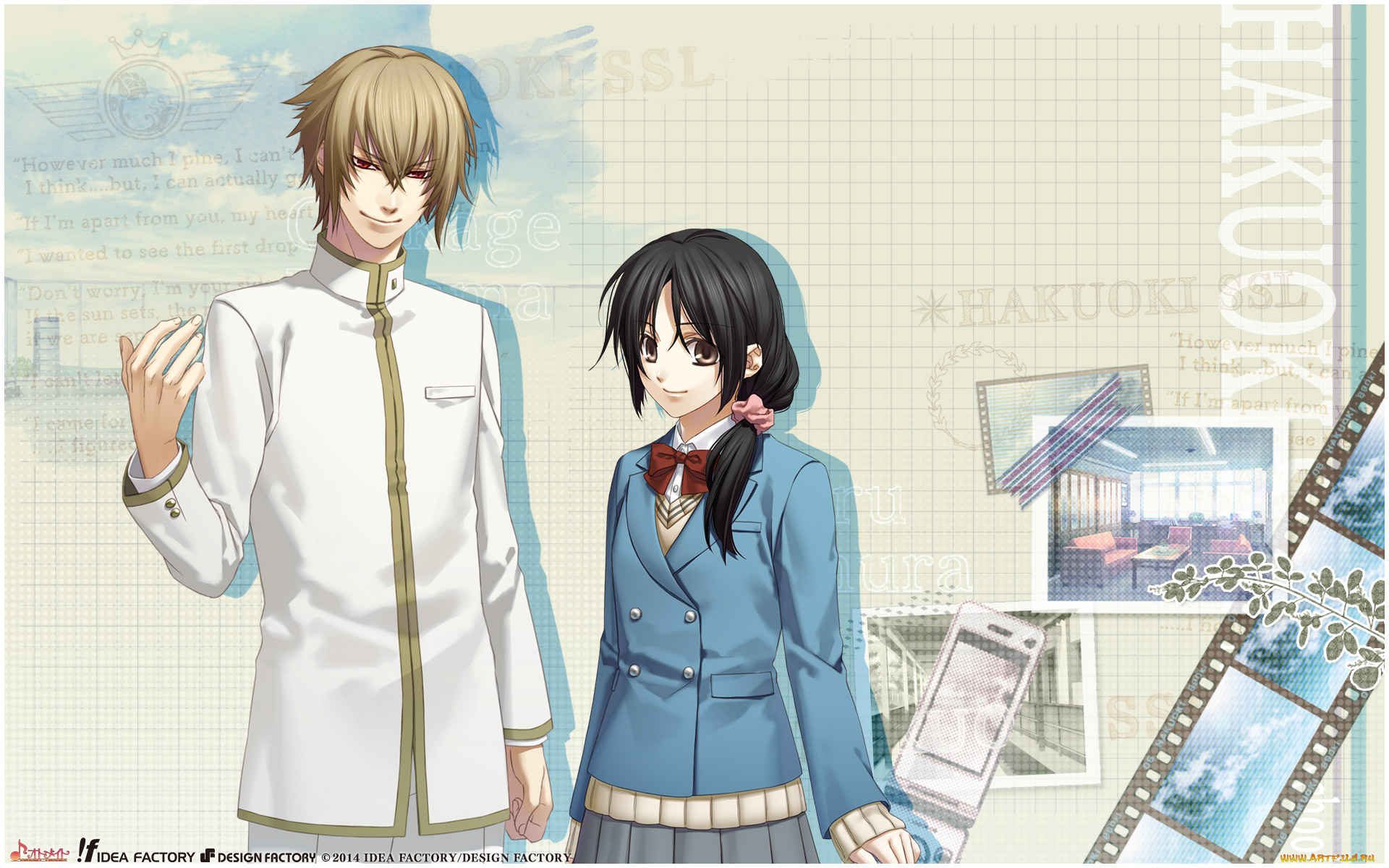 аниме, hakuouki, девушка, взгляд, фон, парень