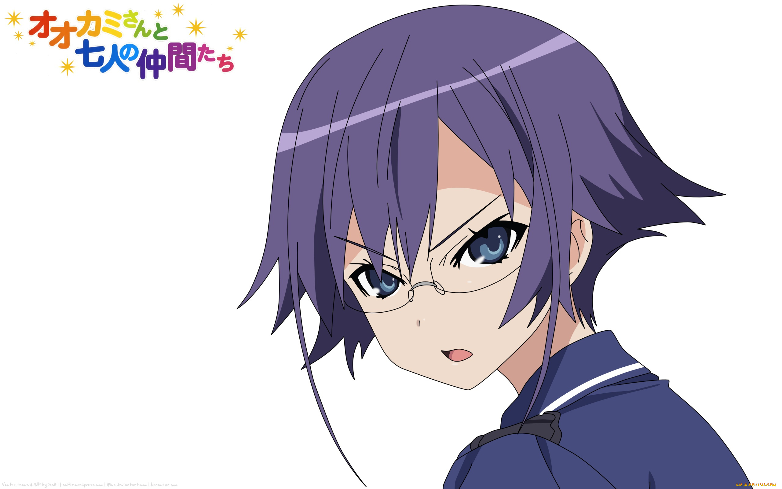 аниме, ookami-san, to, shichinin, no, nakama-tachi, девушка, взгляд, фон