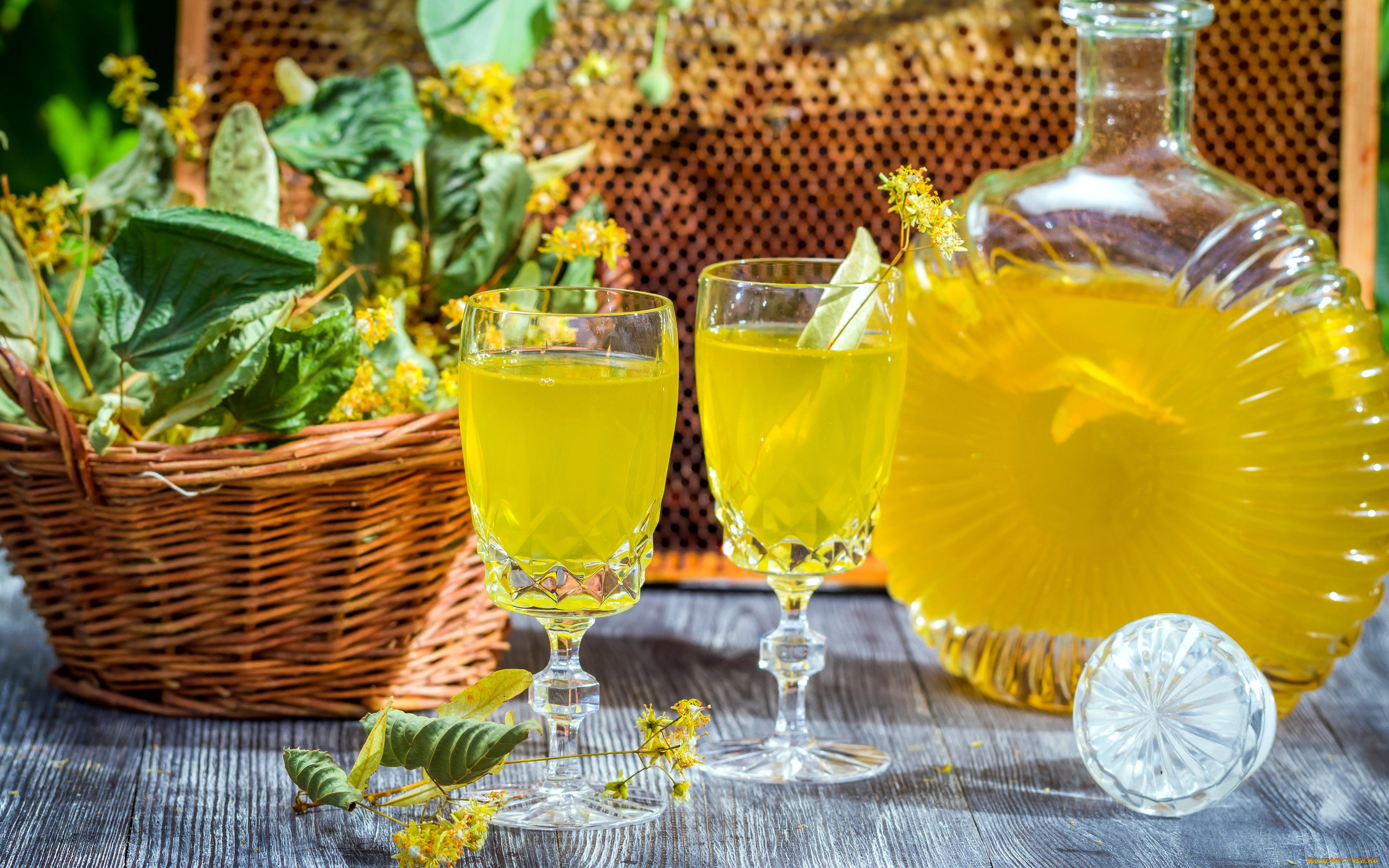 еда, напитки, графин, бокалы, напиток, липовый, цвет