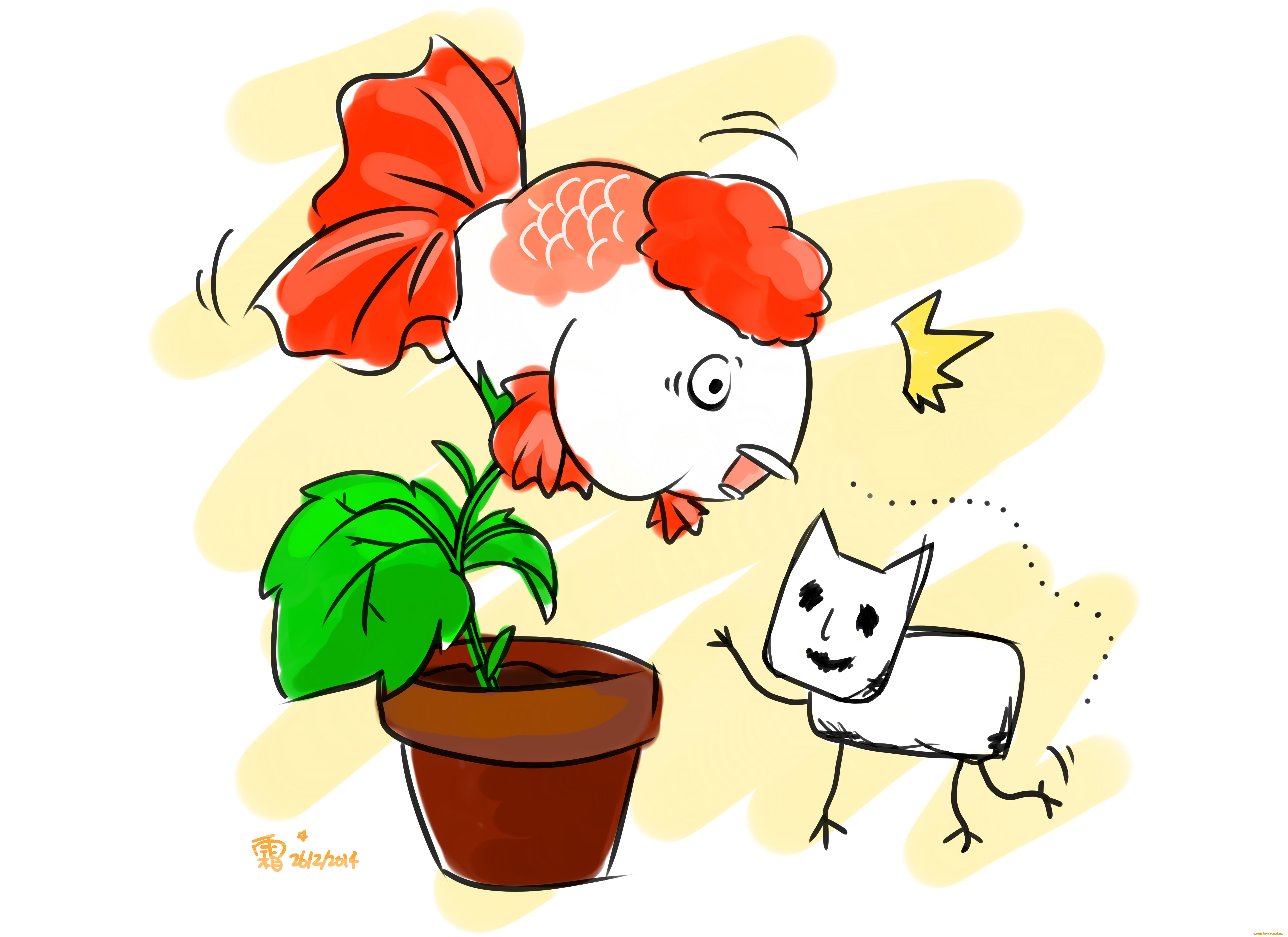 аниме, hoozuki, no, reitetsu, цветок, дух, кот, рыба