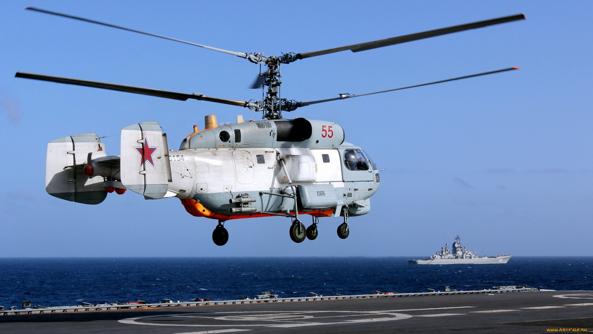 авиация, вертолёты, тяжелого, авианесущего, адмирал, кузнецов, вертолет, ка-27, с, палубы, крейсера, взлетает