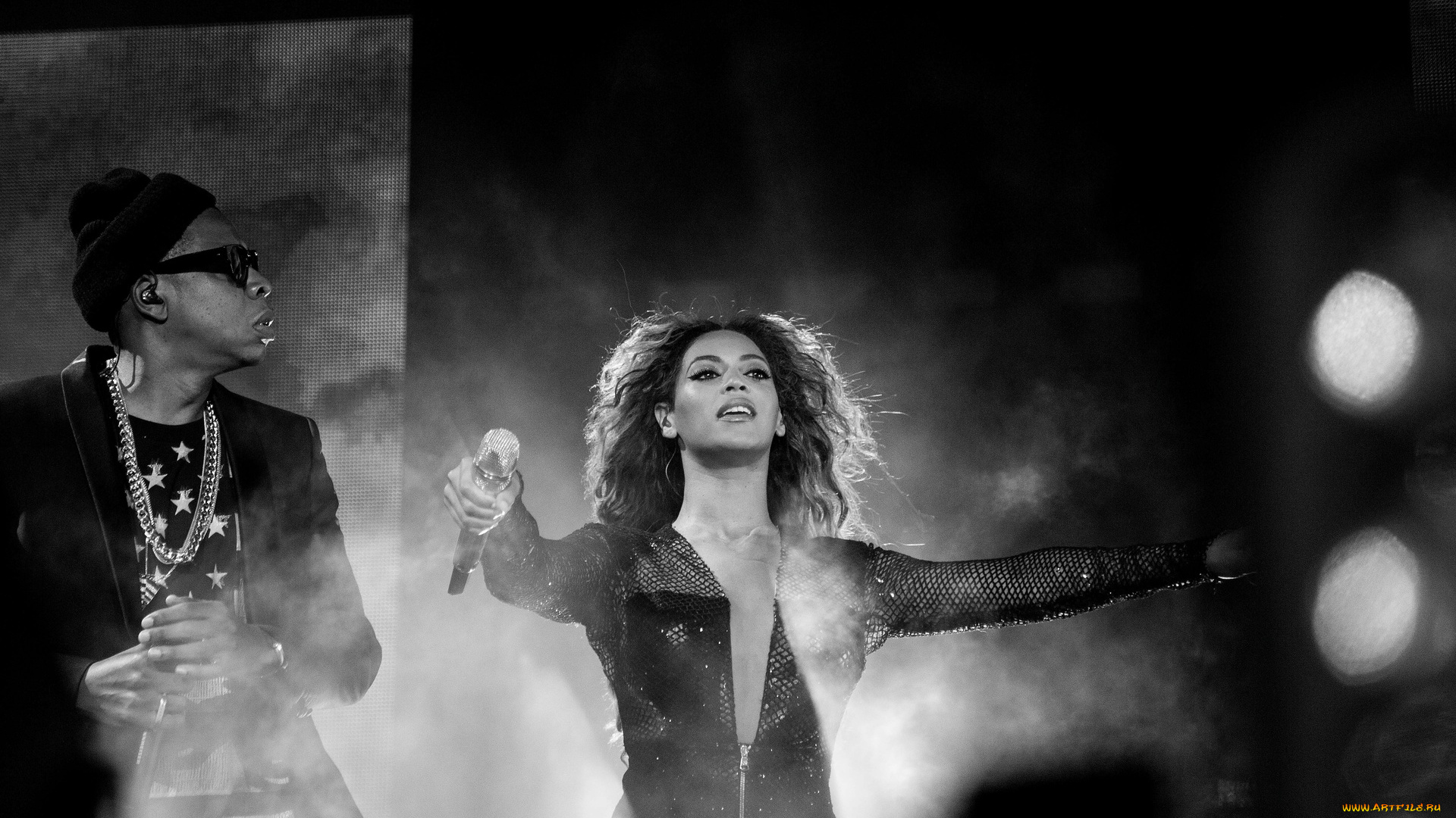 beyonce, музыка, beyonce, knowles, микрофон, певица, мужчина, девушка, черно-белое, фото