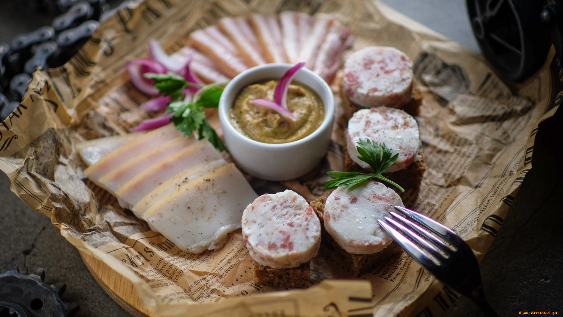 еда, колбасные, изделия, колбаса, горчица, сало